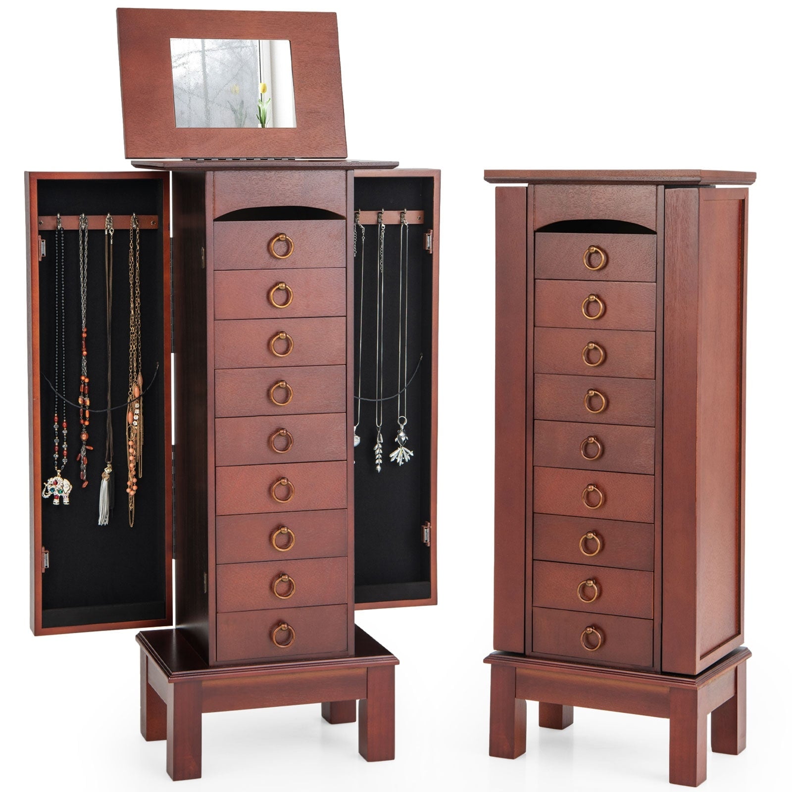 Costway Wood Jewelry Cabinet Armoire Storage Box Chest Stand Organizer Necklace