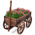 Costway Wood Wagon Flower Planter Pot Stand W Wheels Home Garden Outdoor Decor