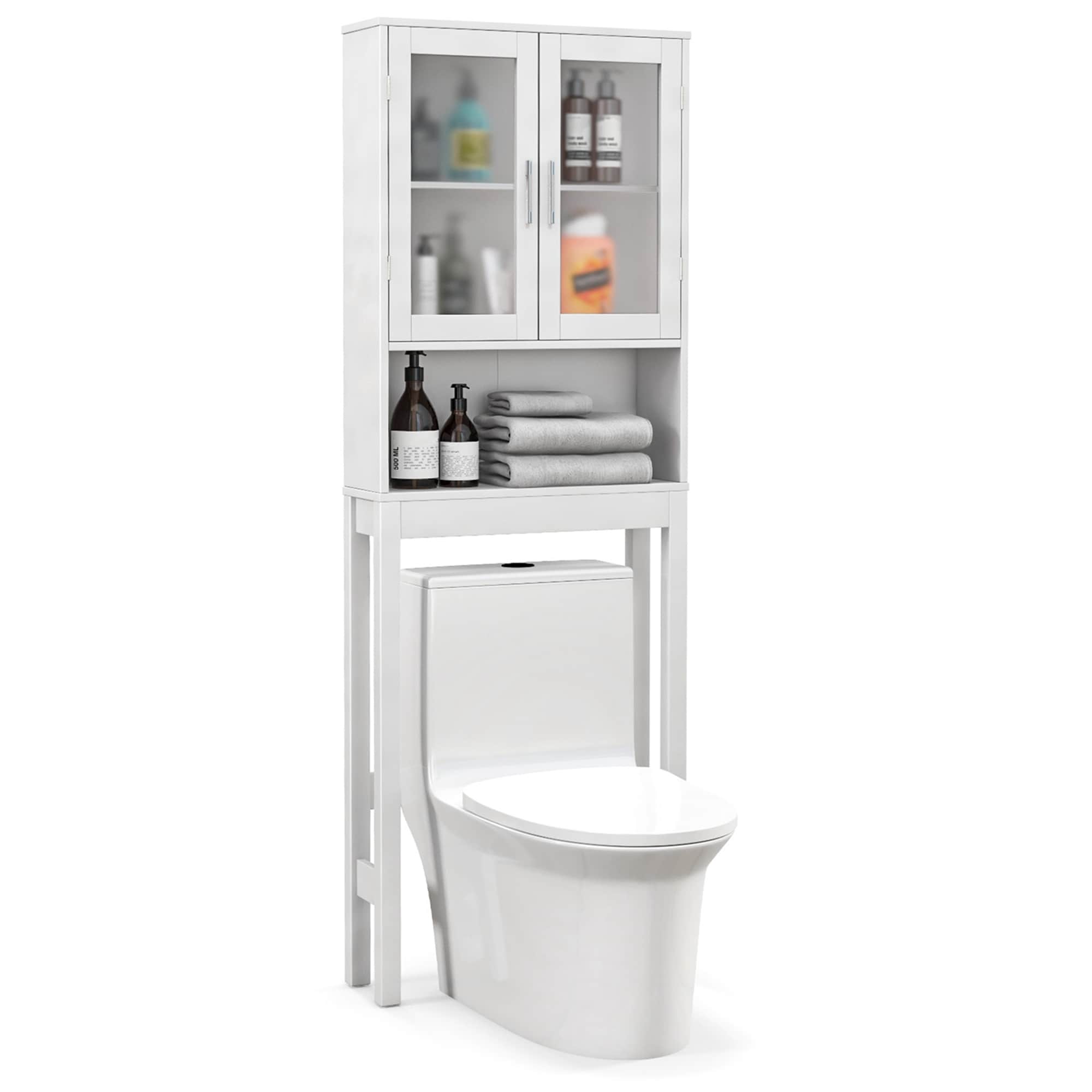 Costway Wooden Over The Toilet Storage Cabinet Spacesaver Organizer Bathroom Tower Rack White