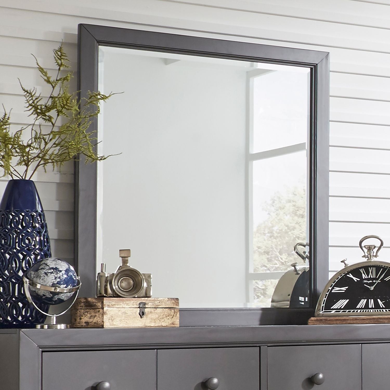 Liberty Cottage View Dark Grey Rubberwood Glass Mirror