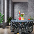Cotton Hand Block Print Dabu Geometric Tablecloth Rectangular Round Black White