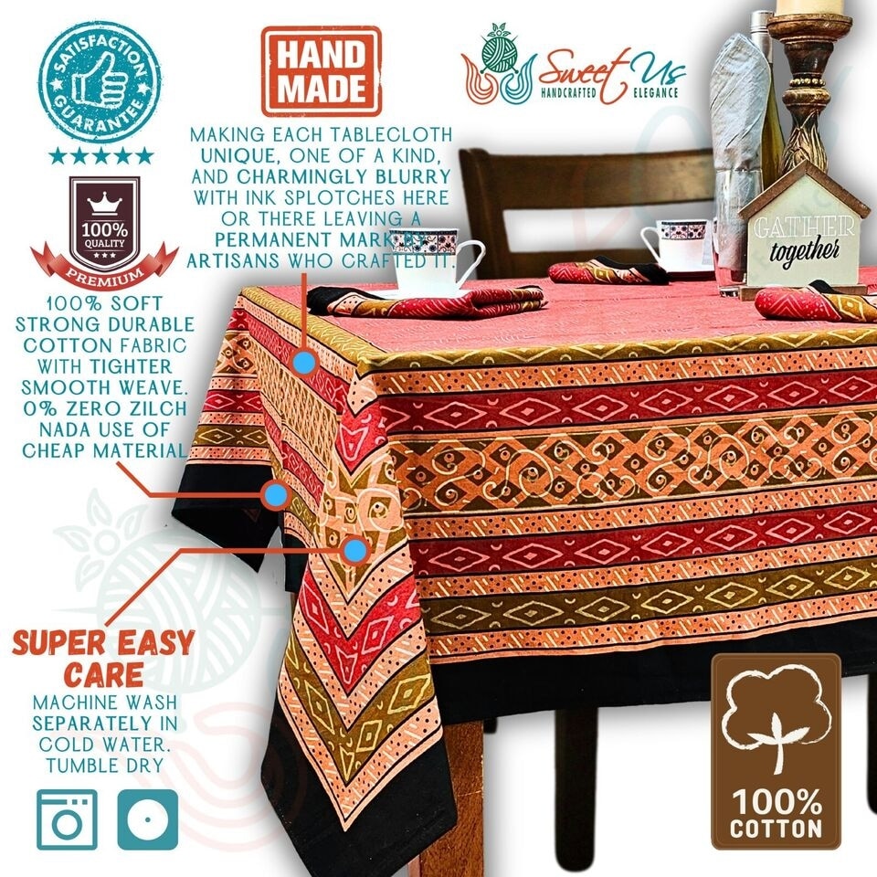Beautiful Handmade 100 Cotton Calico Print Tablecloth Rectangle Square Round Napkins