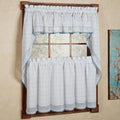 Cotton Classic White Blue Window Pane Pattern And Crotchet Trim Tiers Swags And Valance Options