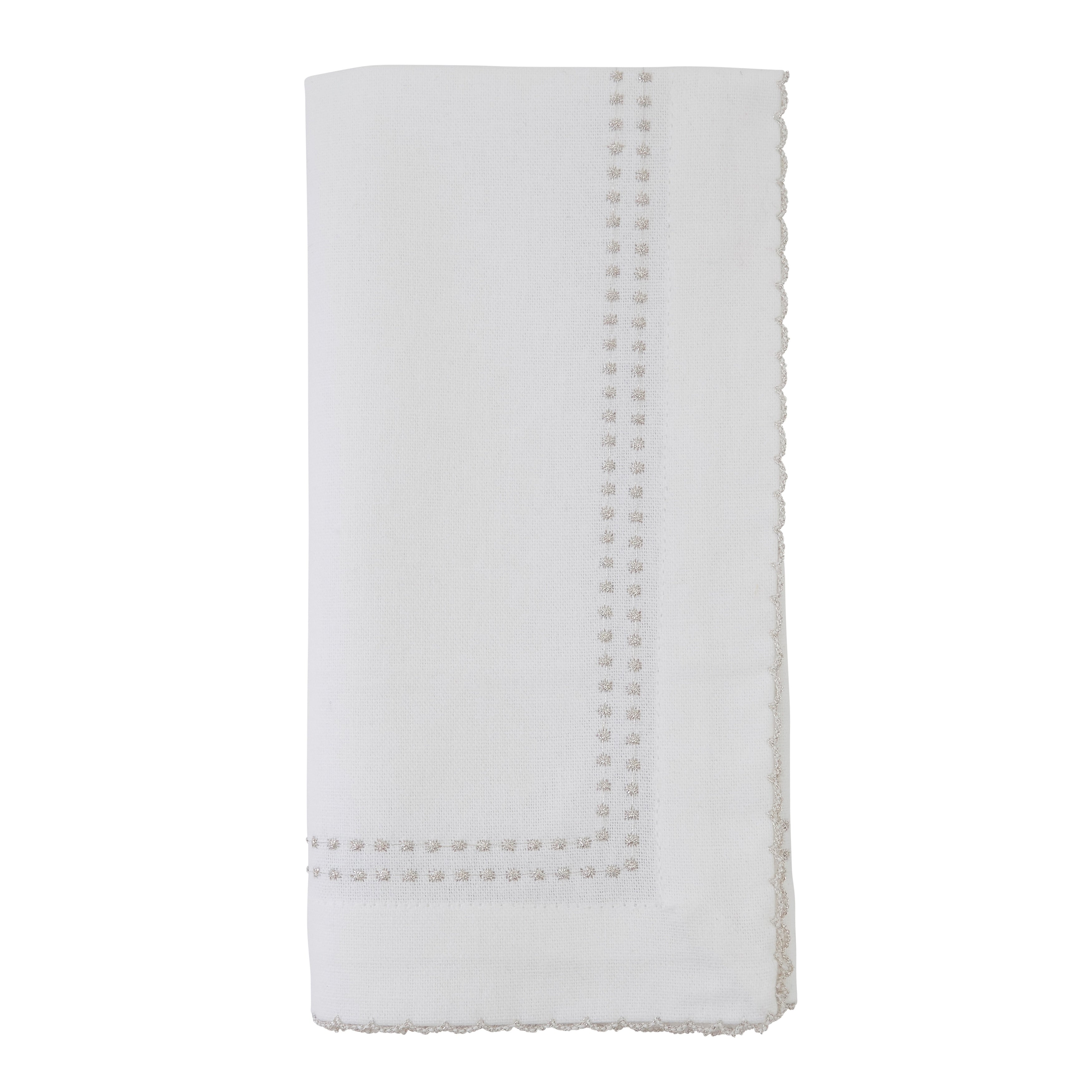 Cotton Dinner Napkins With Embroidered Border Design Set Of 4