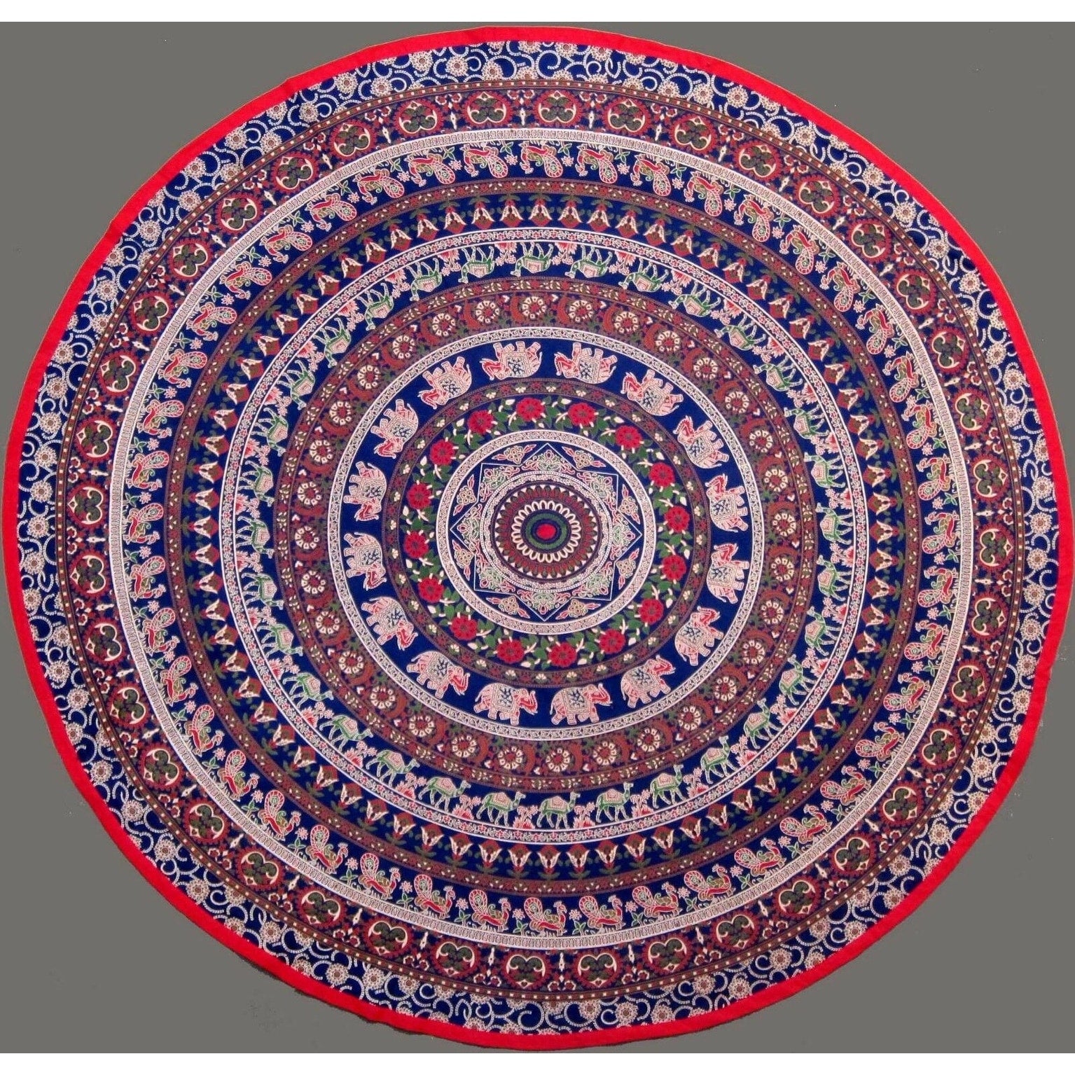 Handmade 100 Cotton Elephant Mandala Floral 81 Round Tablecloth Navy Blue