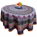 Cotton Elephant Mandala Floral Tablecloth Round 81 In Red Blue Orange Green