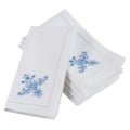 Embroidered Blue Floral Hemstitched Cotton Napkin Set Of 6