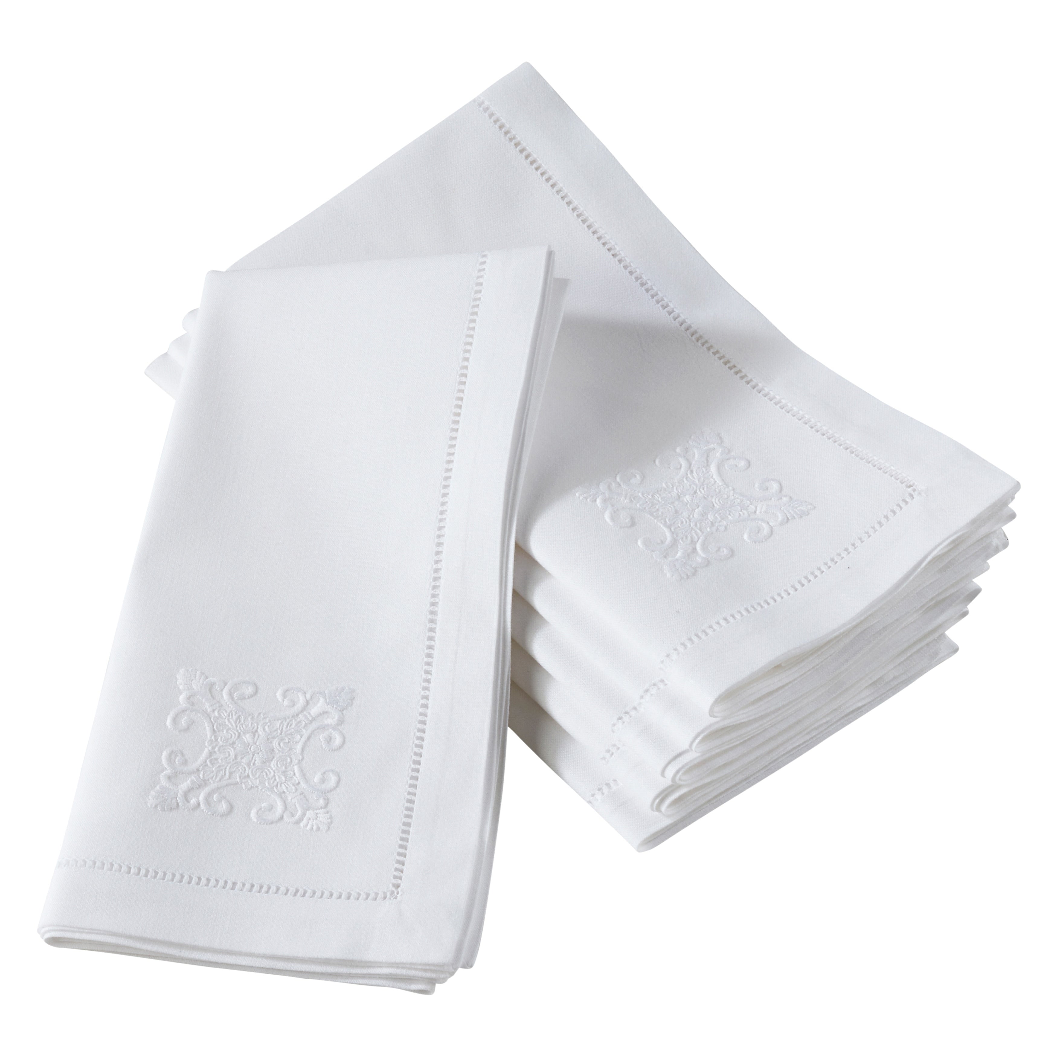 Cotton Embroidered Ornament Hemstitched Cotton Napkin Set Of 6