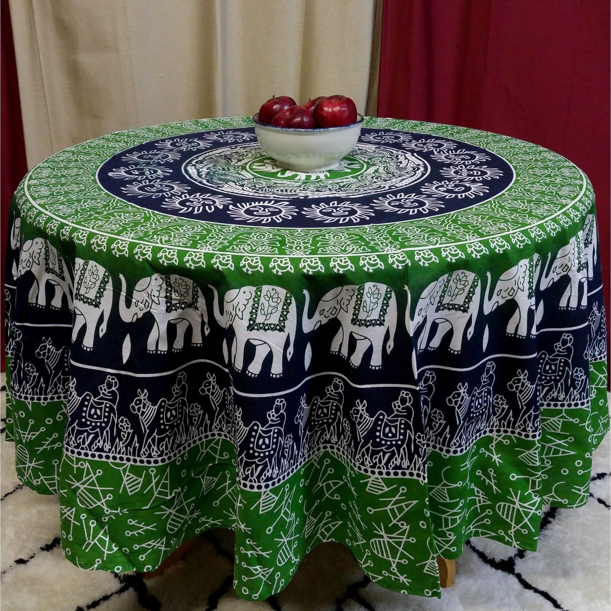 Handmade 100 Cotton Elephant Mandala Floral 81 Round Tablecloth
