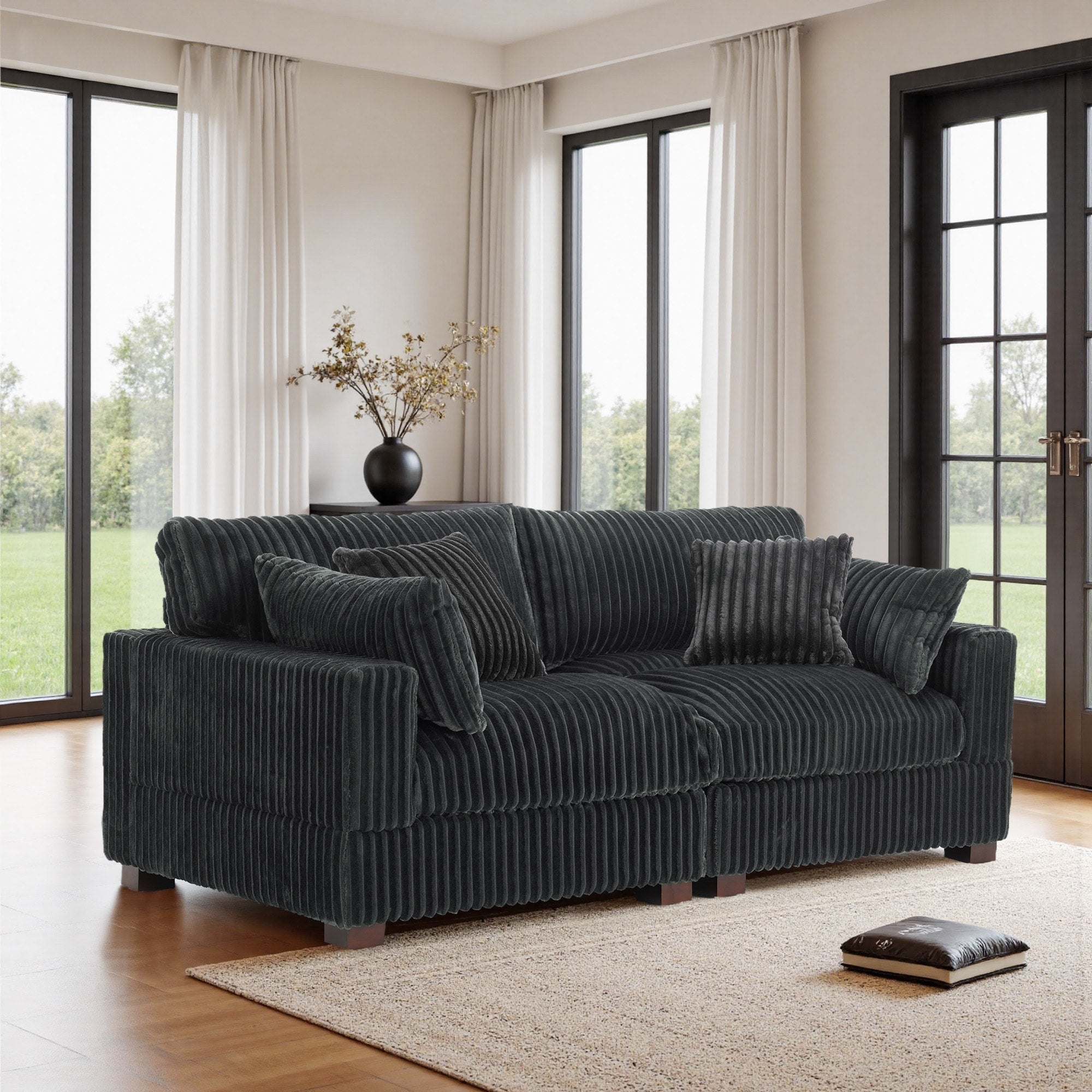 Cotton Flannel Sectional Sofa W Adjustable Headrests Pillows
