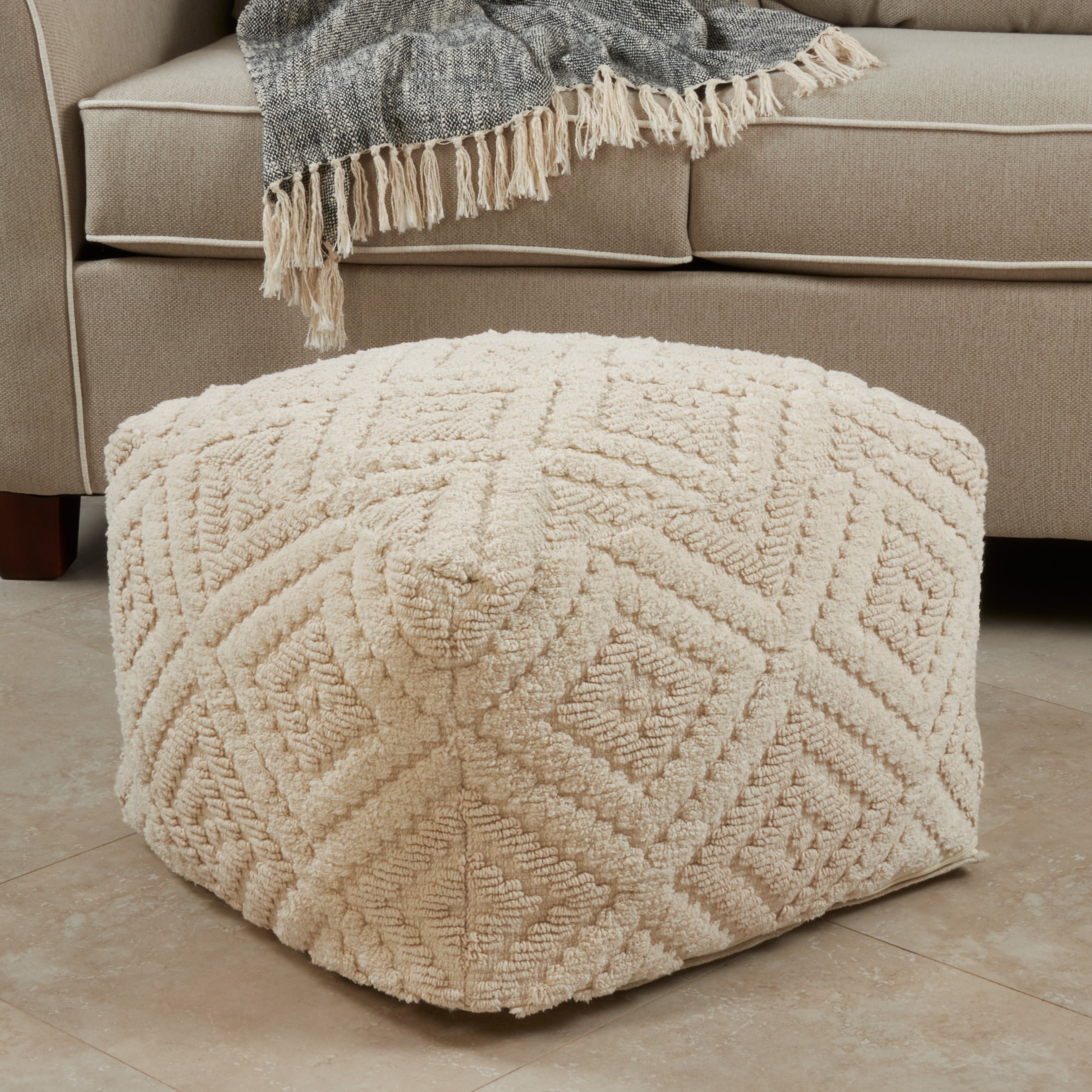 Cotton Floor Pouf With Handloom Design