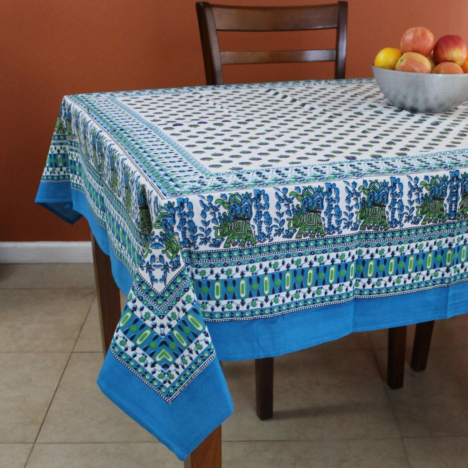 Handmade 100 Cotton Floral Elephant Tablecloth 60X60 Square Olive Green Purple