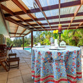Handmade 100 Cotton Floral Tablecloth 90 Round Blue Red Pink
