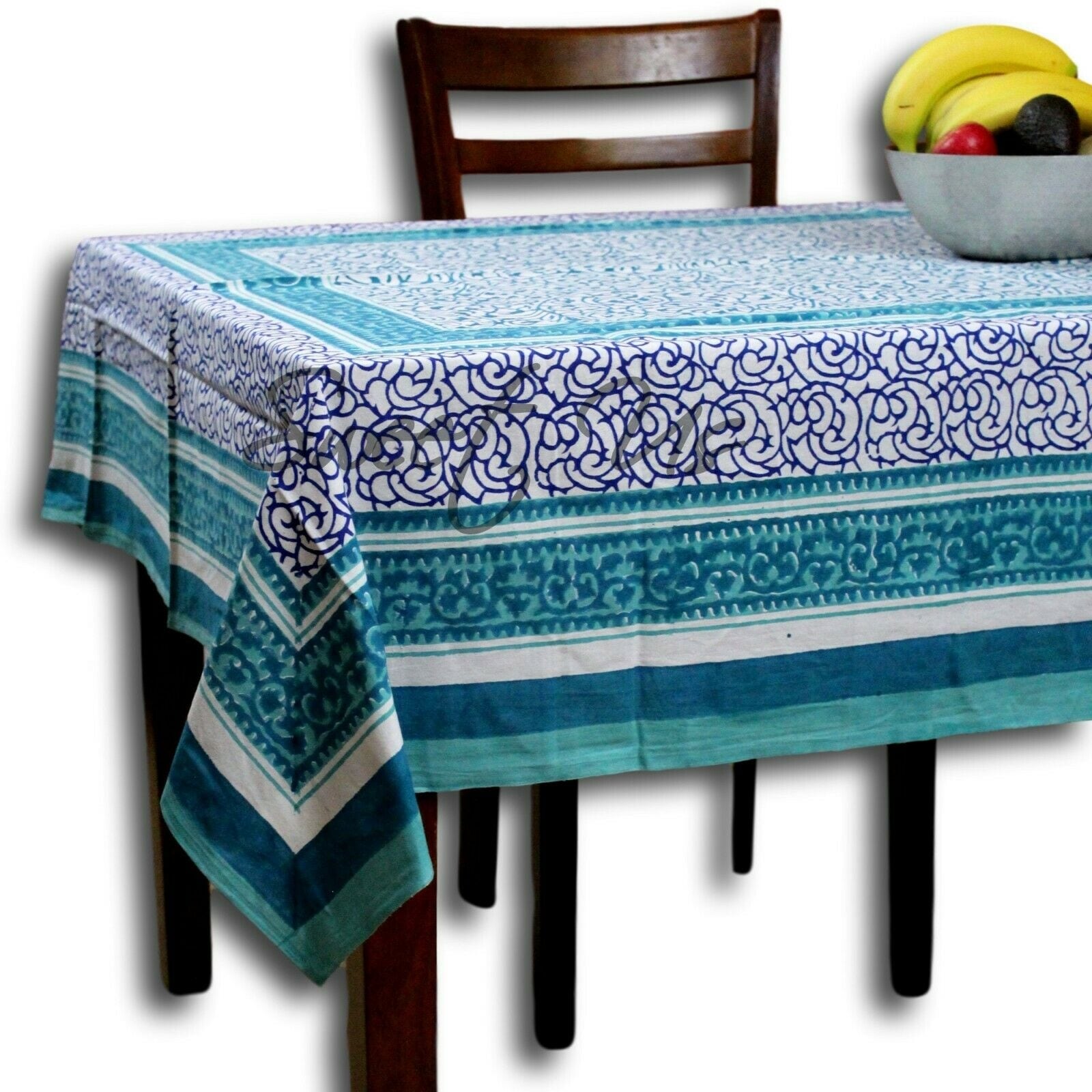 Cotton Floral Tablecloth Rectangle Blue White Kitchen Dining Table Linen 70 X 104 In