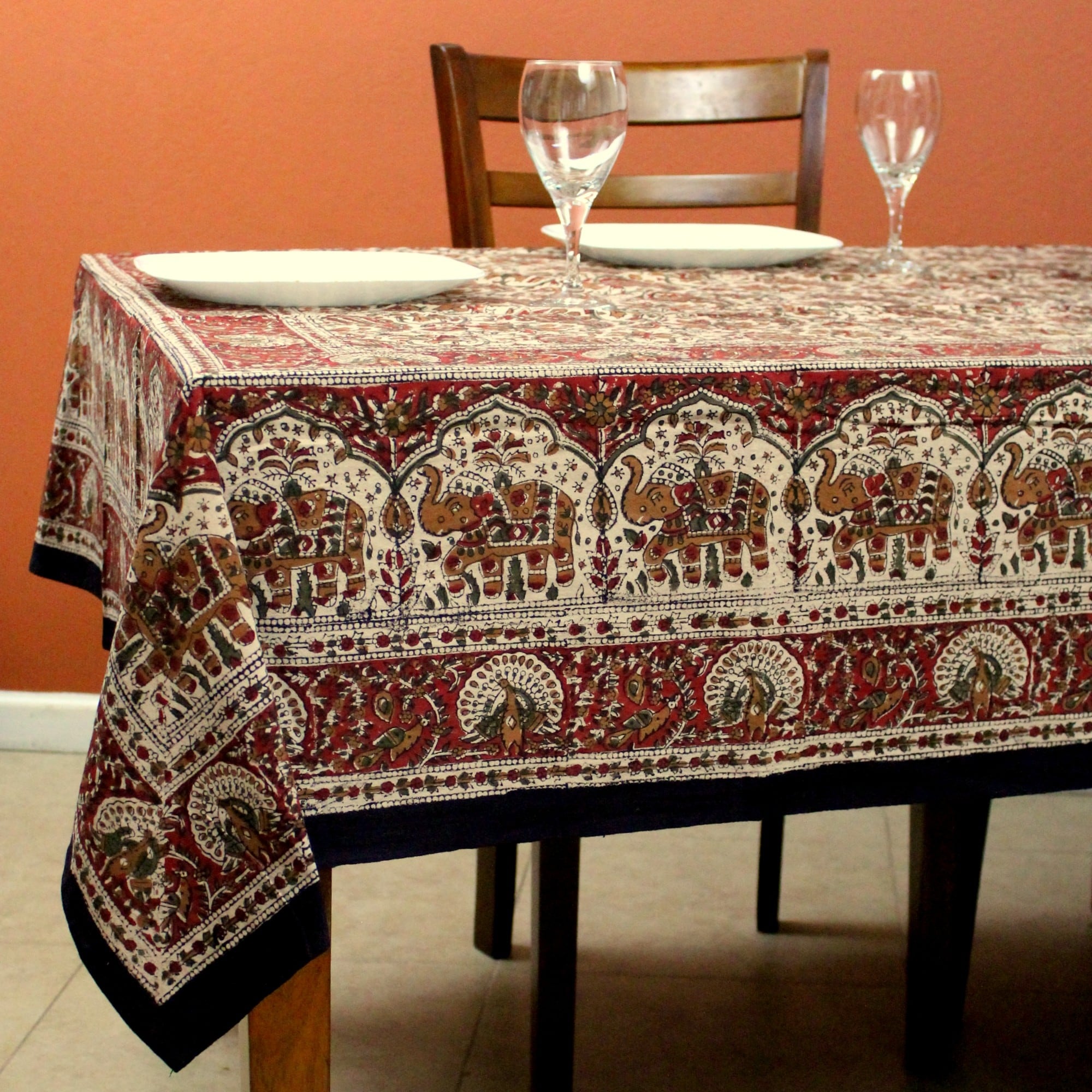 Hand Block Print Floral Tapestry Paisley Elephant Cotton Bedspread Coverlet Beach Sheet Dorm Decor Red Twin Full