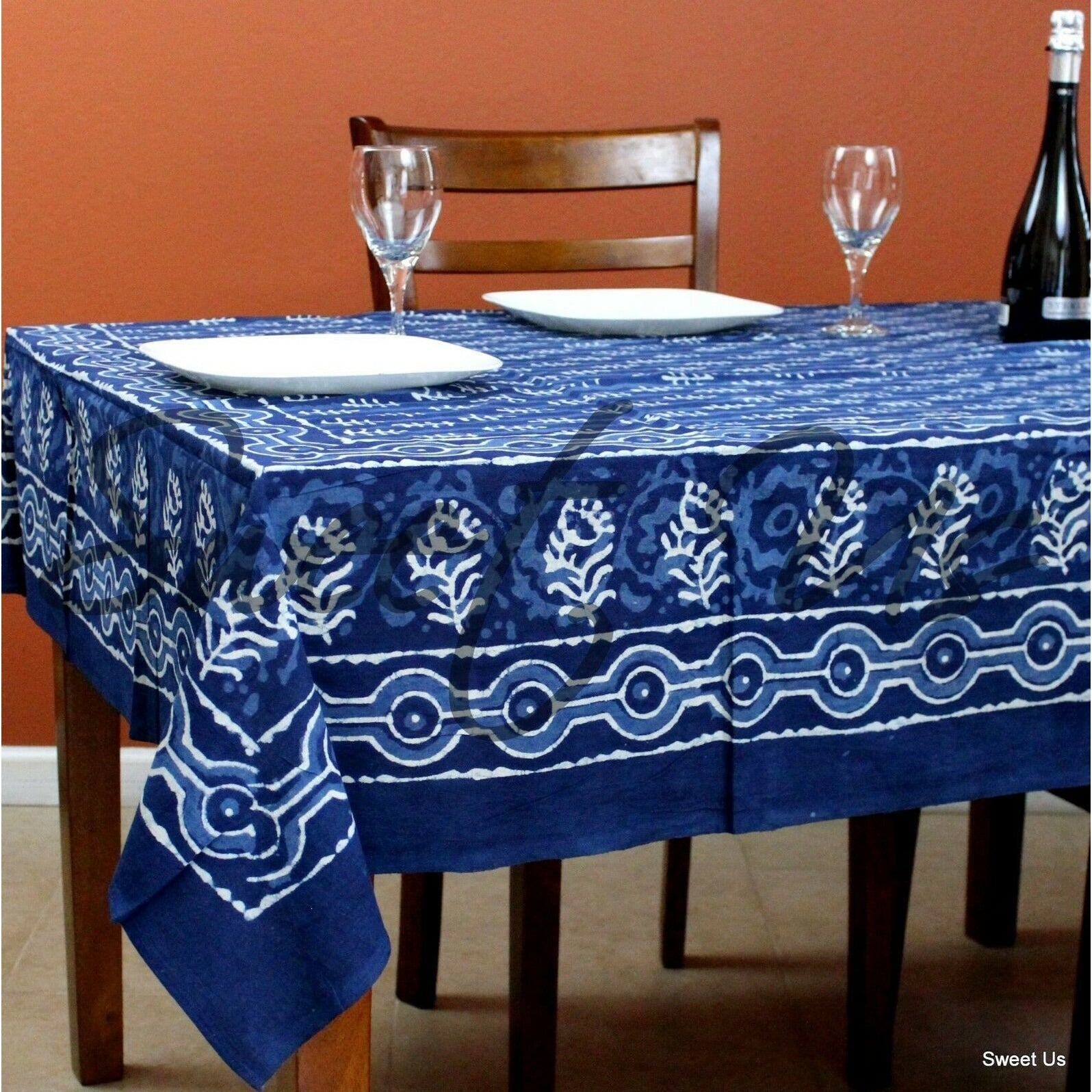 Handmade 100 Cotton Dabu Indian Tapestry Tablecloth Spread Twin Indigo Blues B