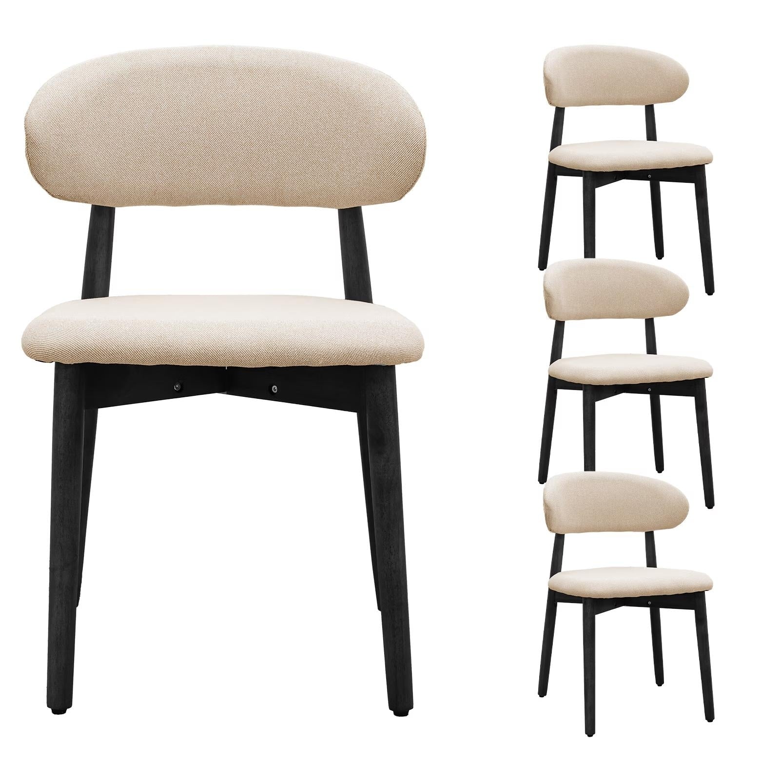 Cotton Linen Fabric Upholstered Dining Chair With Black Solid Wood Legs Armless Chair Set Of 4 For Kitchen Restaurant Living