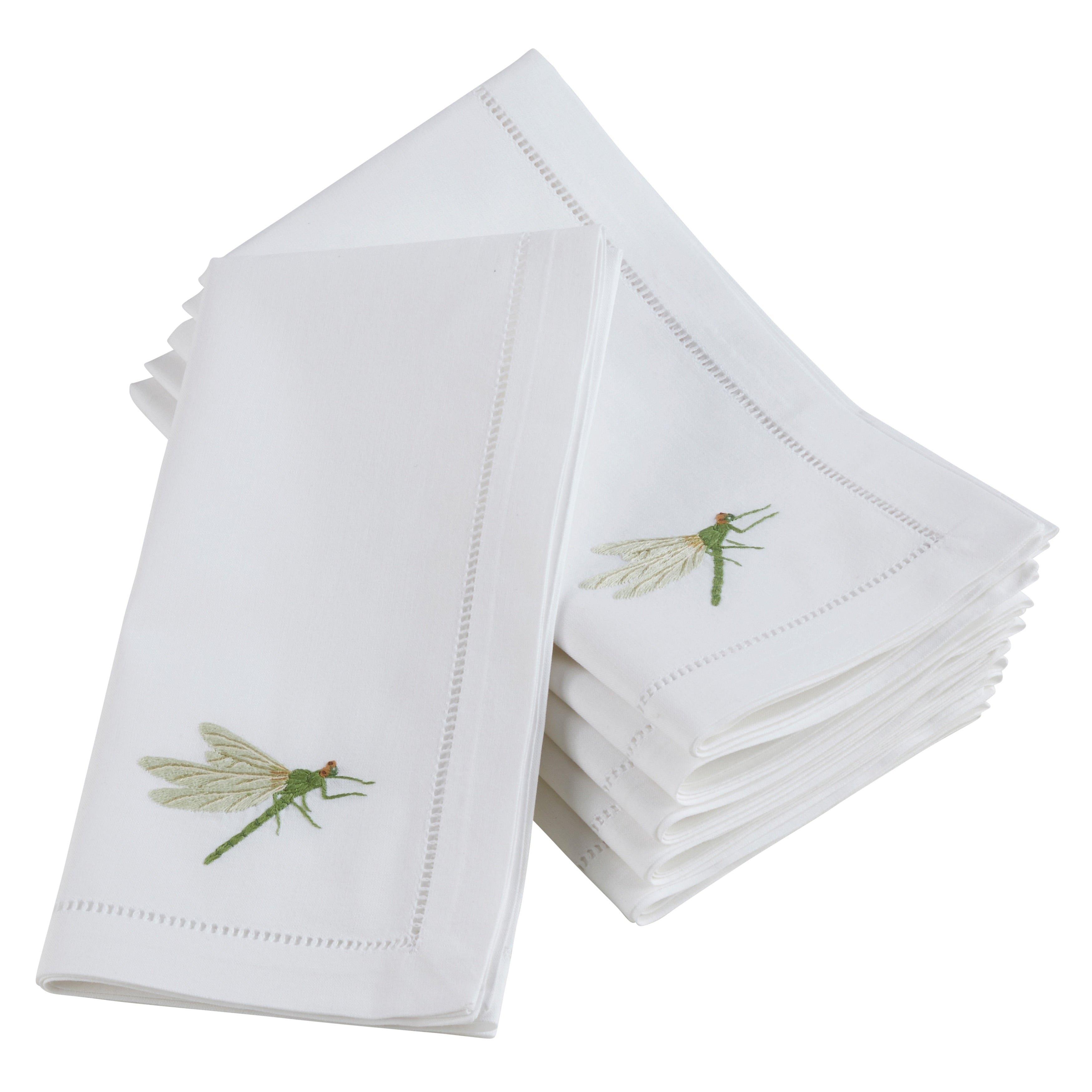 Embroidered Dragonfly Hemstitched Cotton Napkin Set Of 6