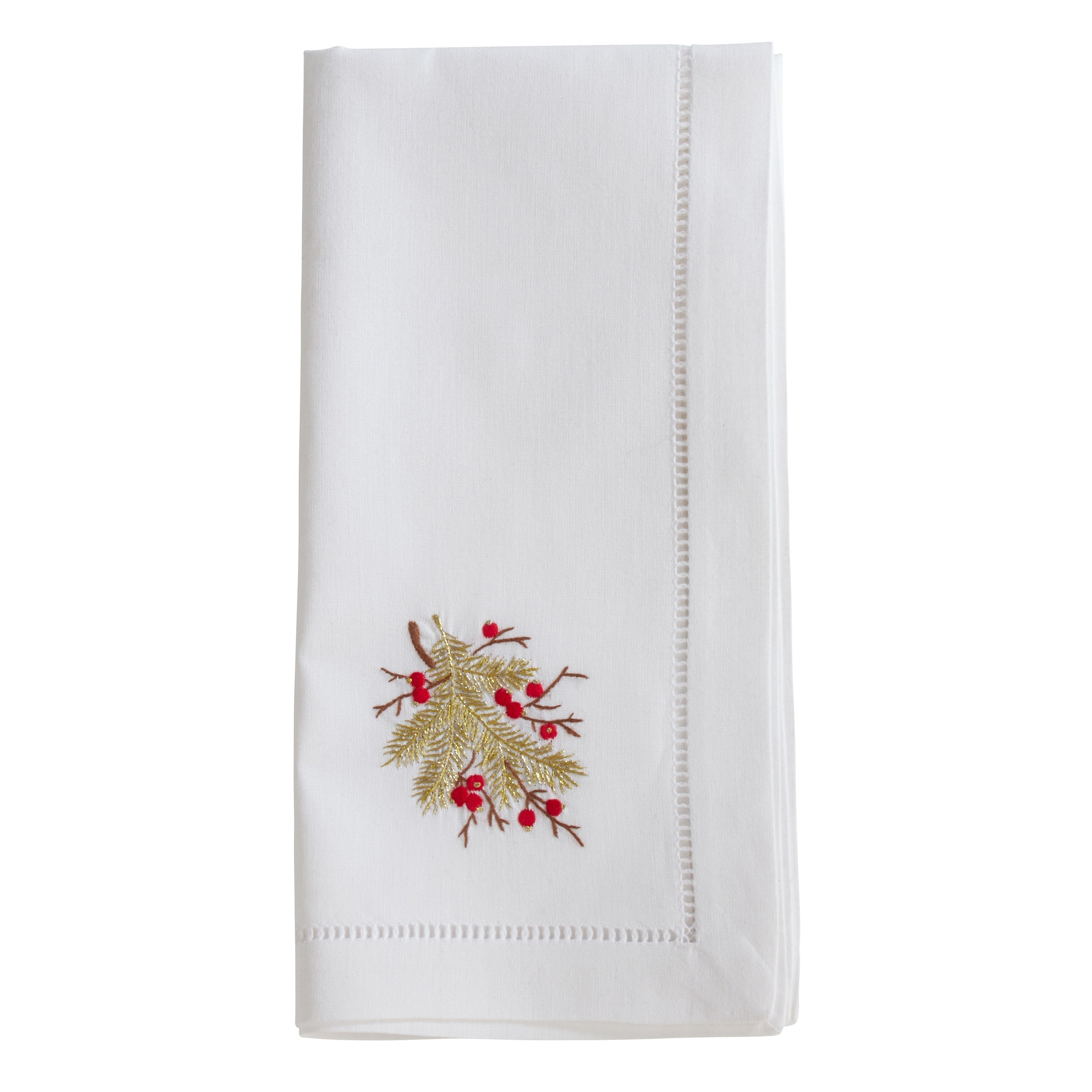 Cotton Napkins With Embroidered Berry Branch Design Set Of 6 .