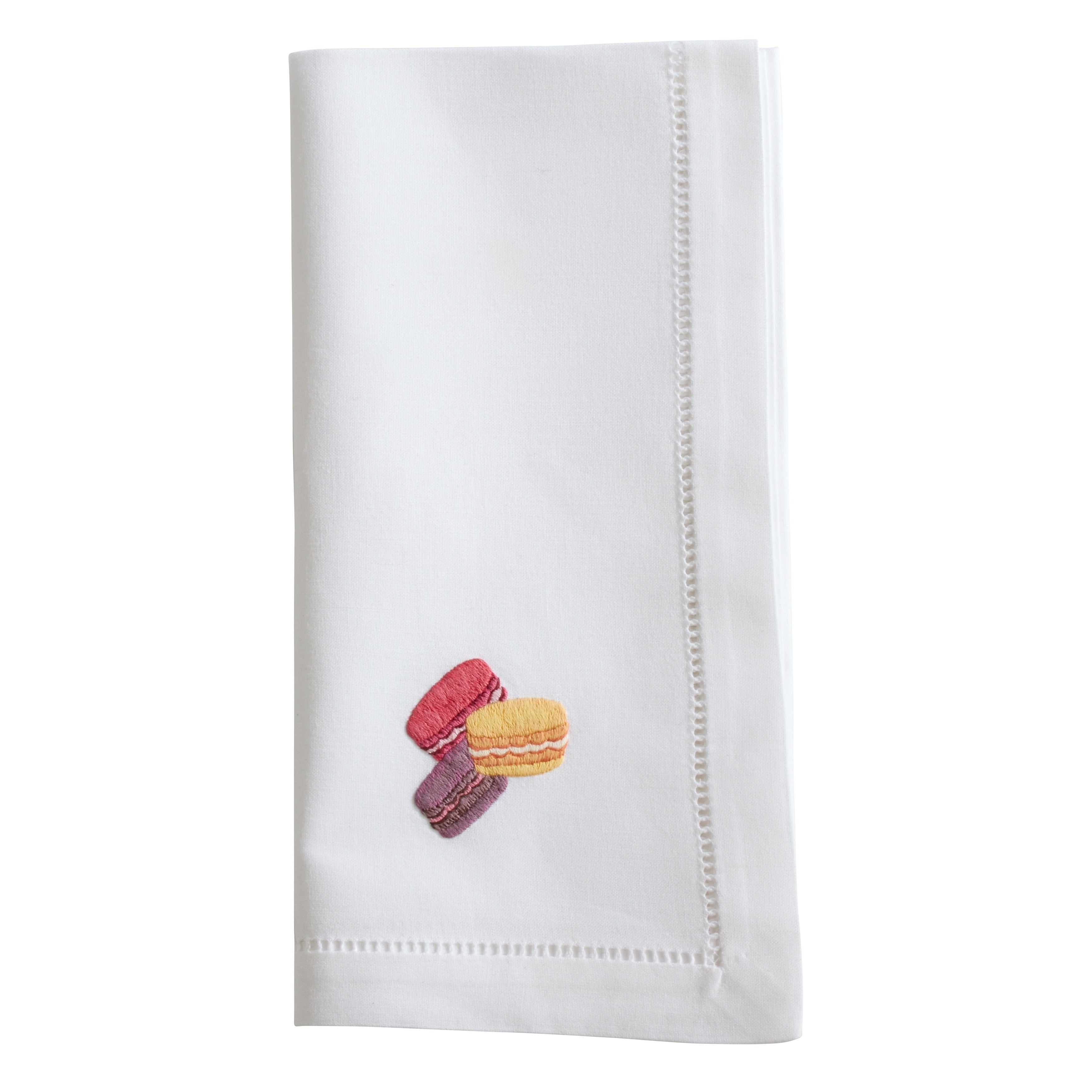 Cotton Napkins With Embroidered Macaron Design Set Of 6