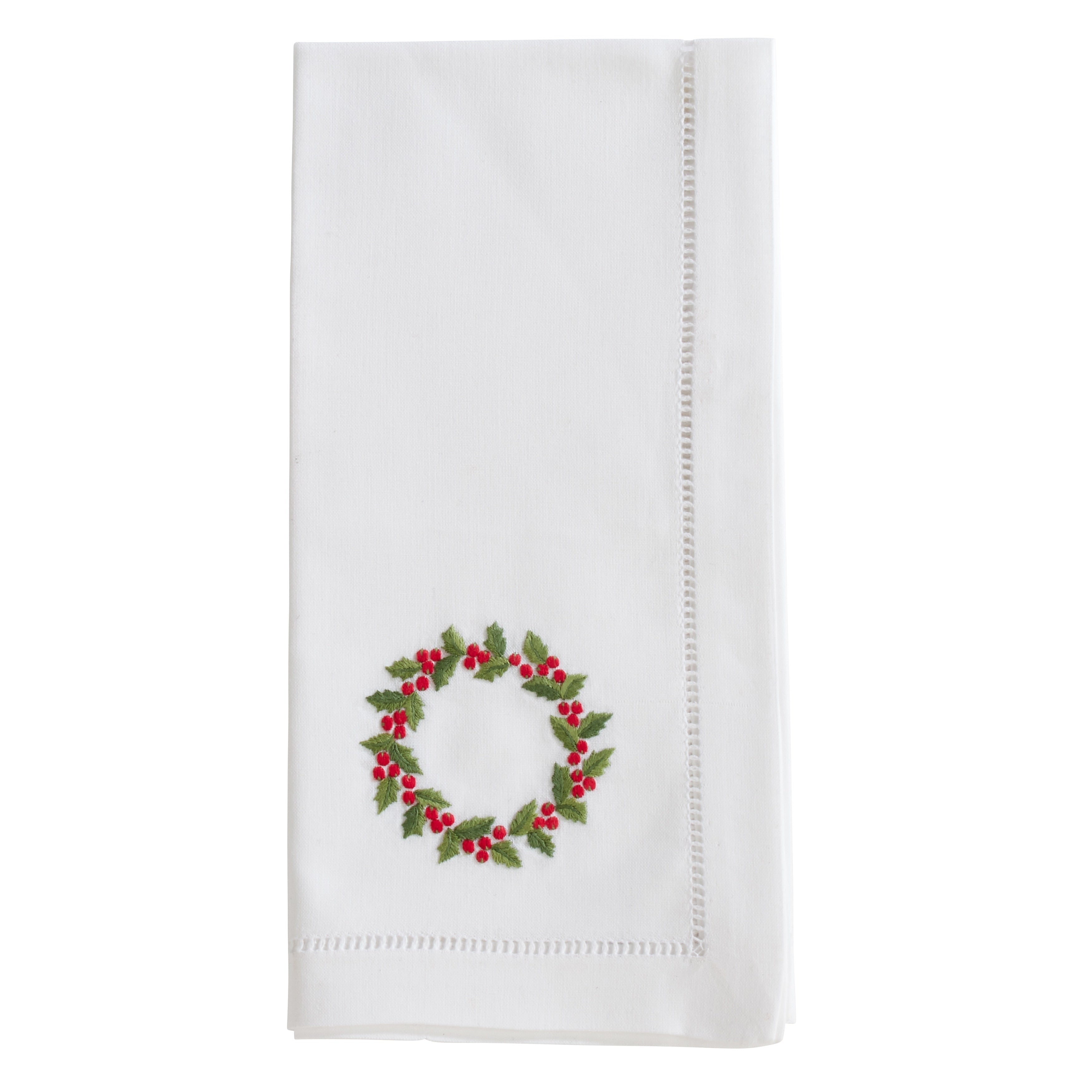 Cotton Napkins With Embroidered Wreath Design Set Of 6