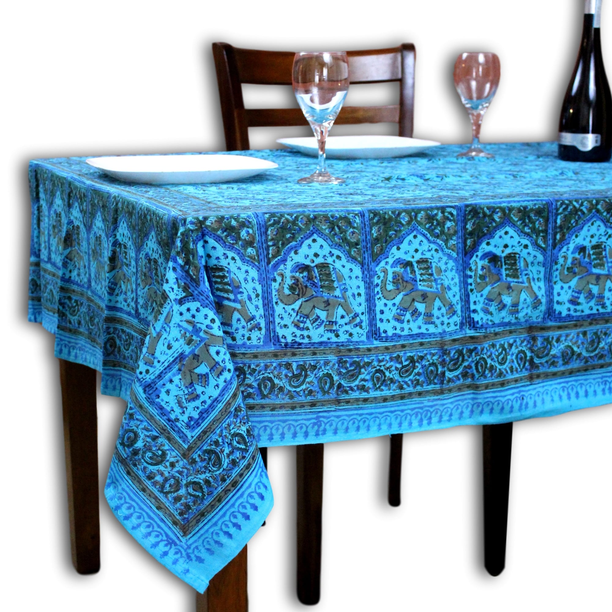 Handmade 100 Cotton Paisley Elephant Print Tapestry Coverlet Dorm Bedspread Beach Sheet Turquoise In Full 88X104 Twin 70X104