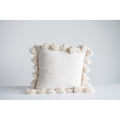 Square Cotton Woven Slub Pillow With Tassels