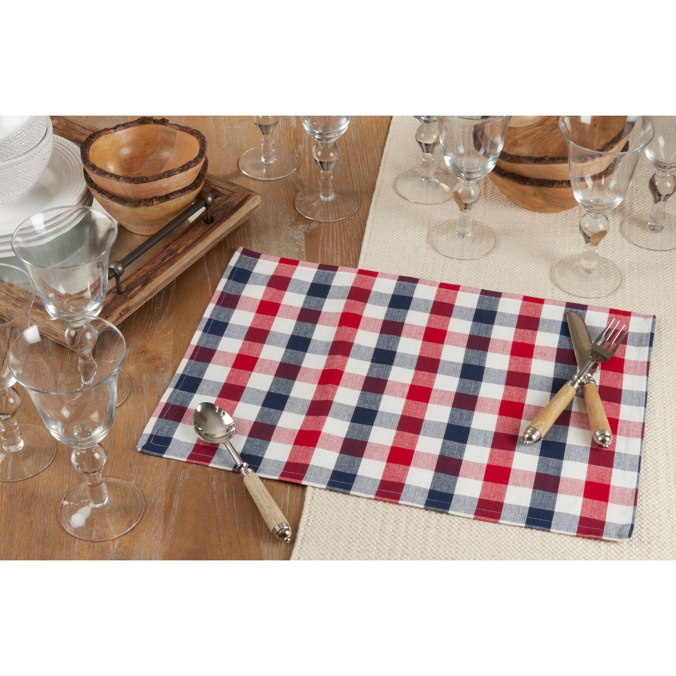 Cotton Placemats With Gingham Check Design Set Of 4