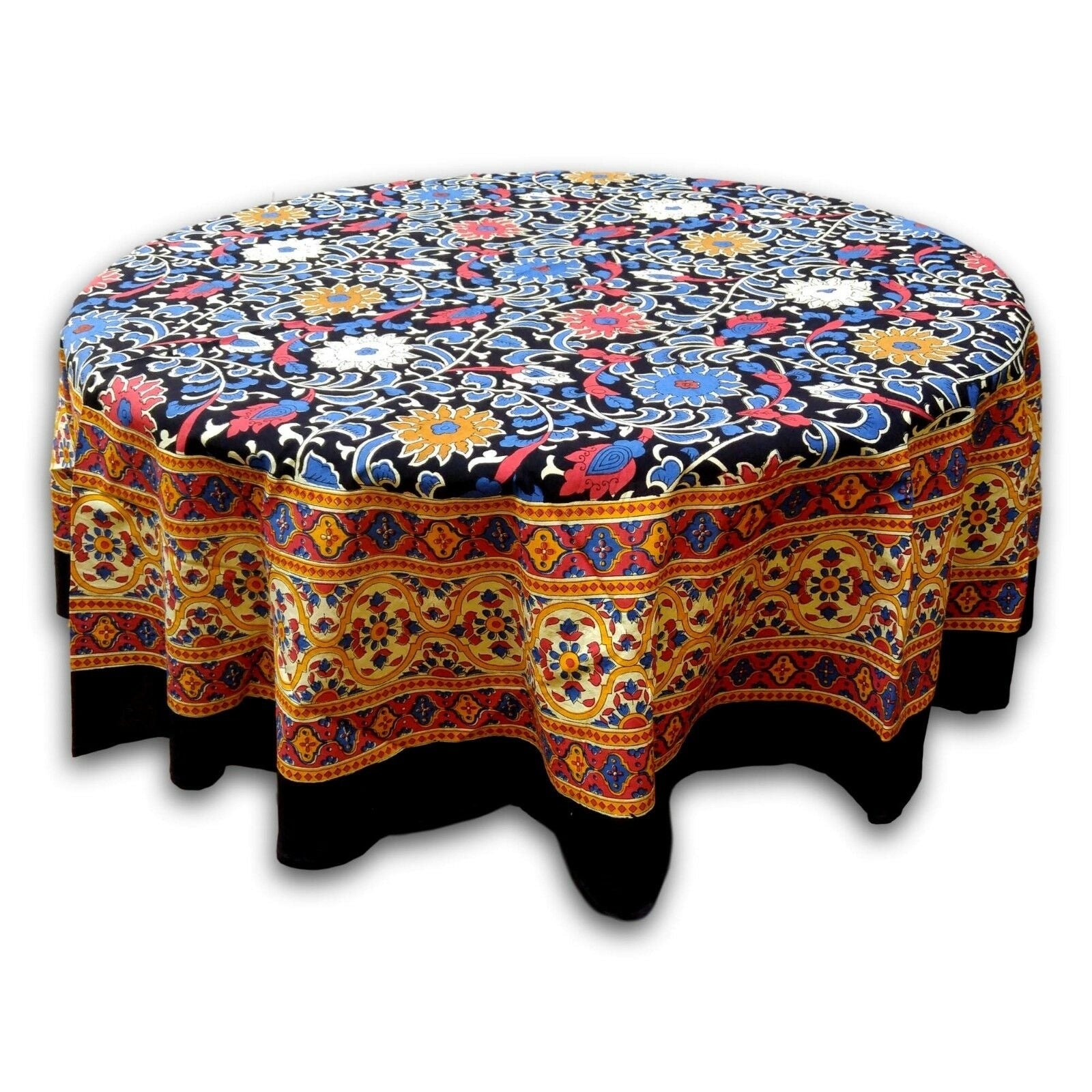 Sunflower Print Cotton Floral Tablecloth Round Square Yellow Black Blue Red