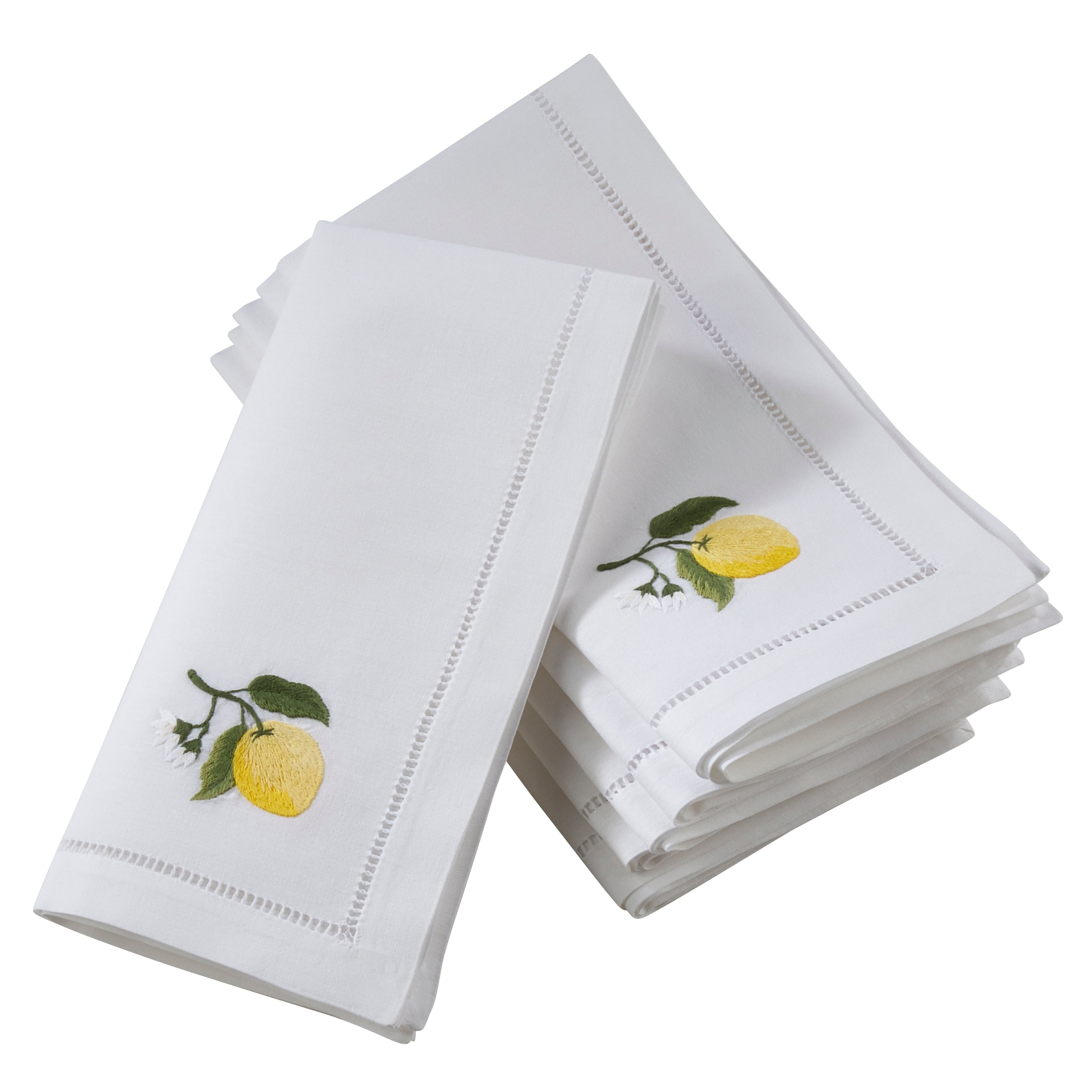Saro Lifestyle Cotton Table Napkins With Embroidered Lemon Design Set Of 6