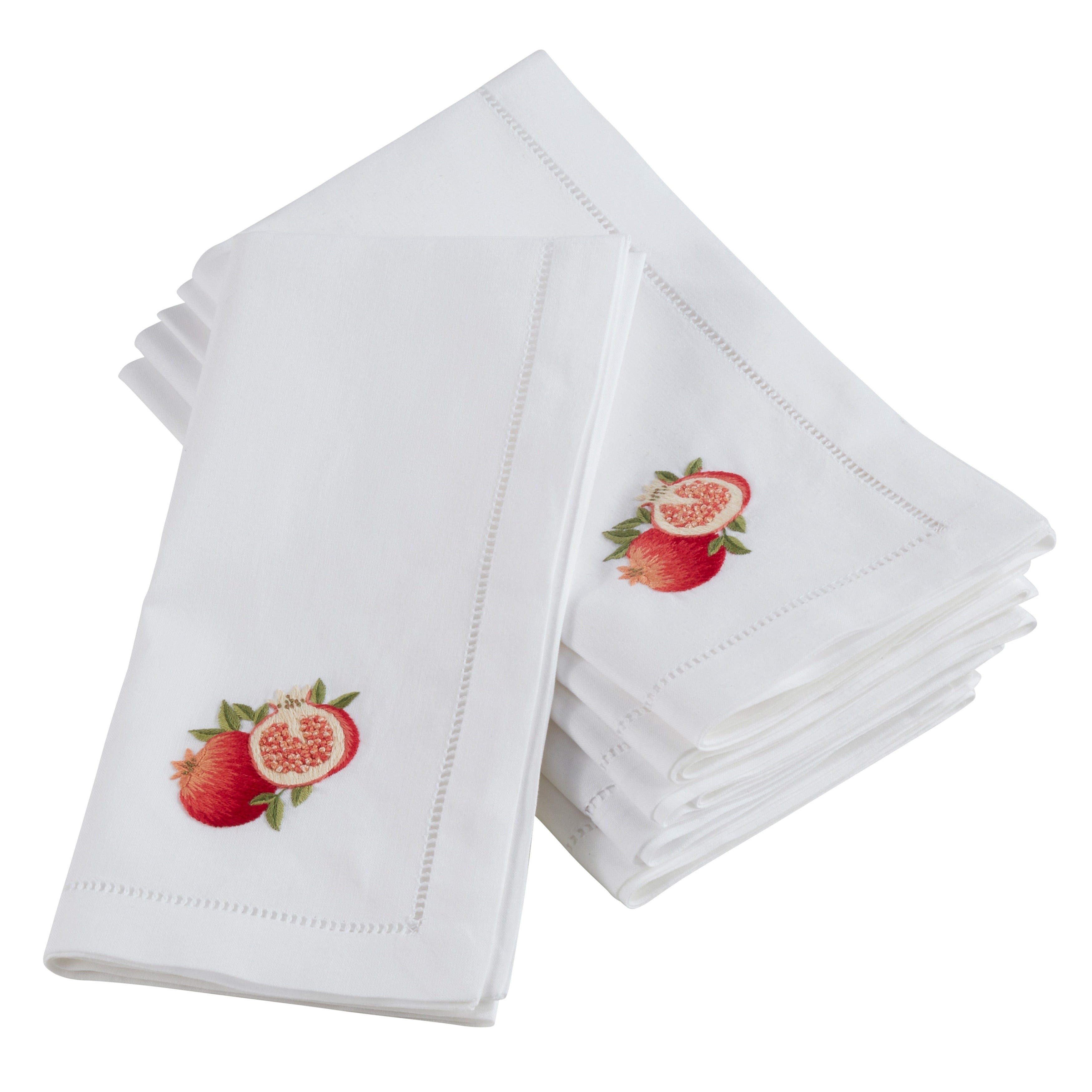 Embroidered Pomegranate Hemstitched Cotton Napkin Set Of 6