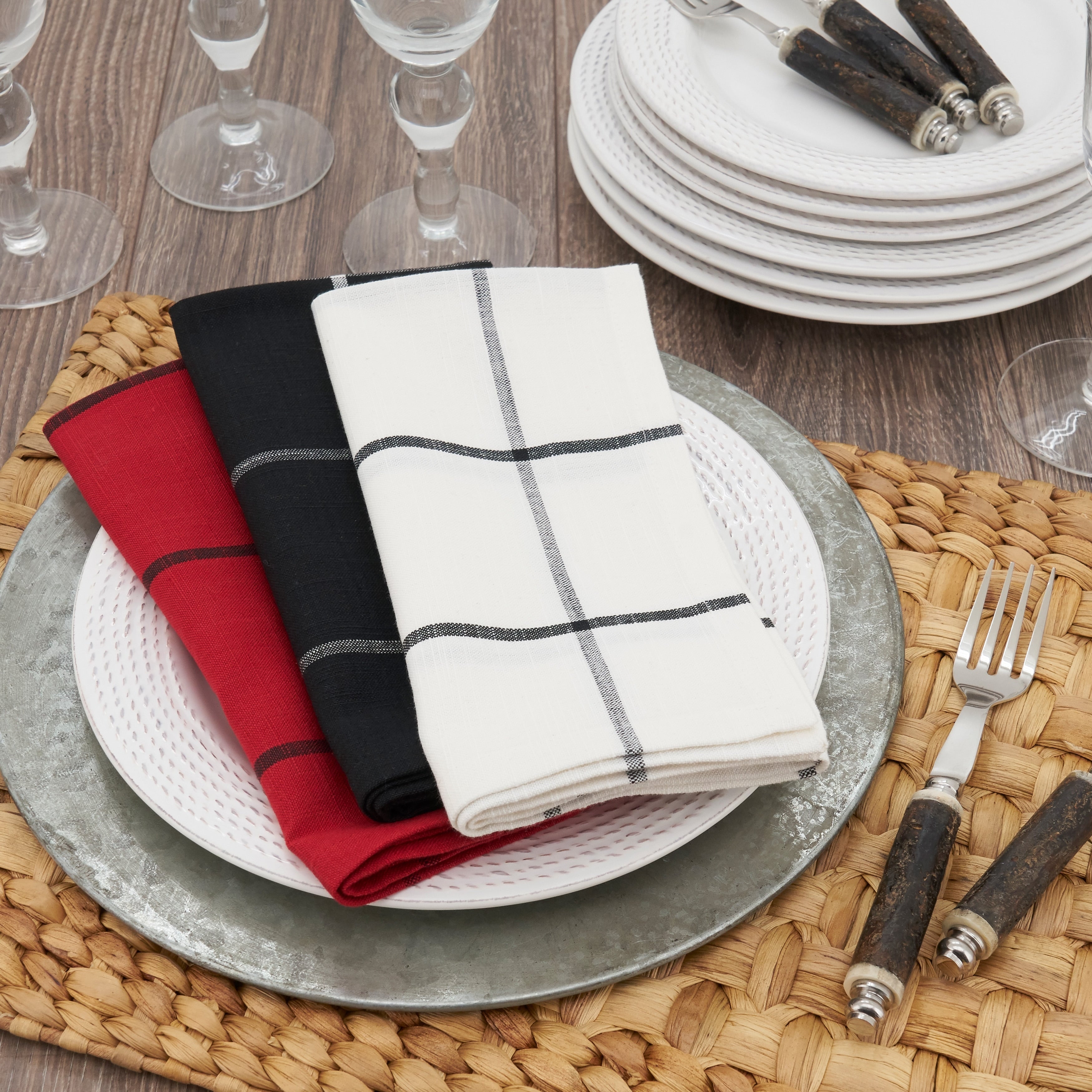 Cotton Table Napkins With Simple Plaid Design Set Of 4