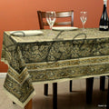 Block Print Cotton Vegetable Dye Floral Tablecloth Rectangle Green Gold Beige