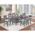 Counter Height 7Pc Dining Table Set Under Table Shelves Gray Finish