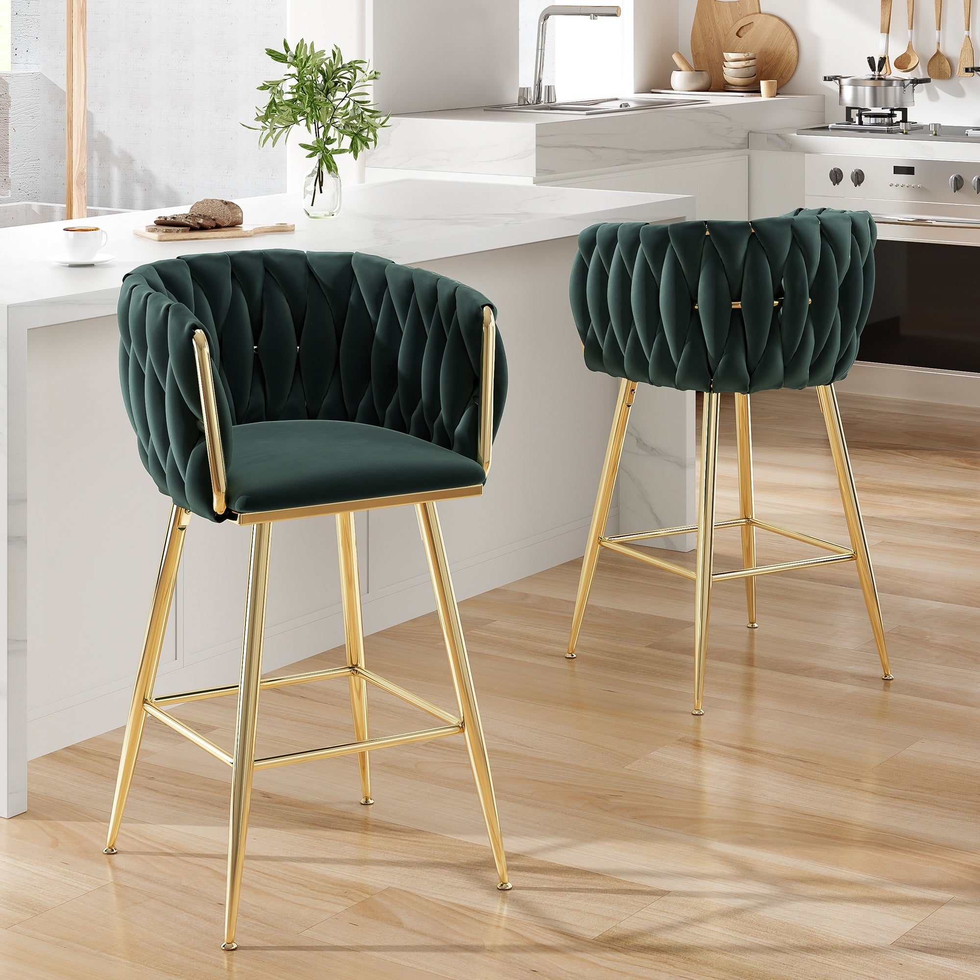 Counter Height Bar Stools Set Of 2 26 Inch Modern Mid Century Kitchen Island Stools With Backs Metal Legs
