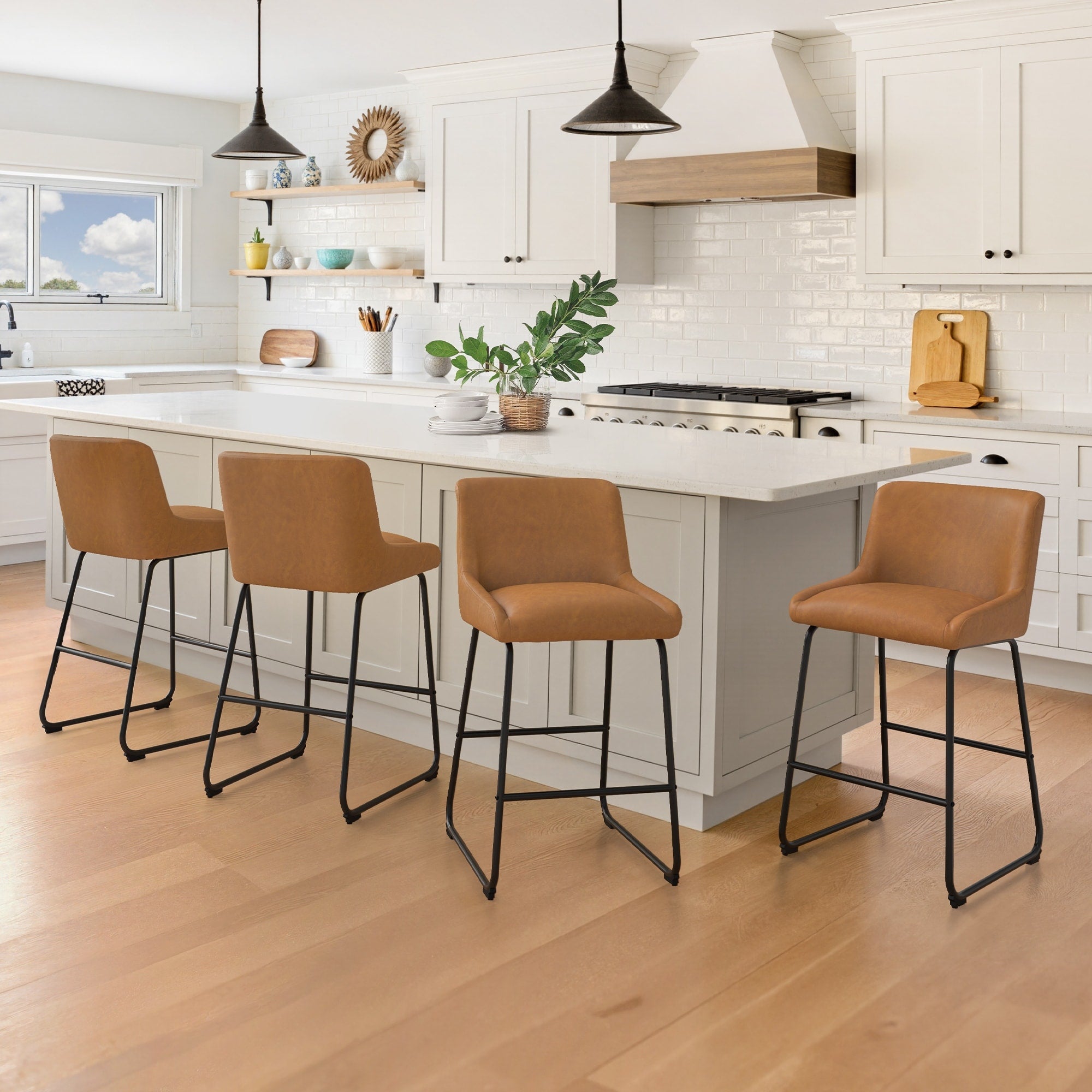 Counter Height Bar Stools With Metal Frame Upholstered Kitchen Island Stool In Faux Leather Or Fabric