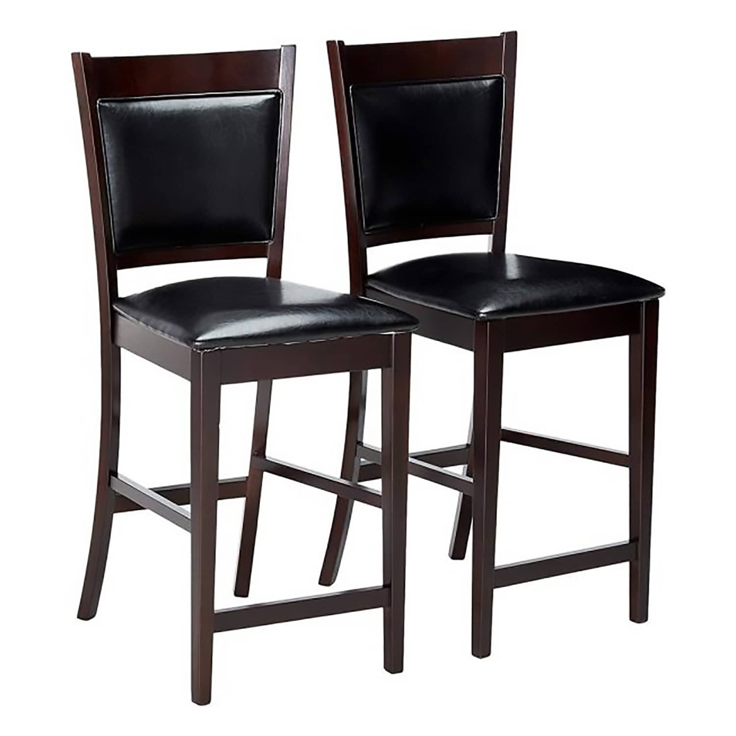 Counter Height Chair Vinyl Padded Seat Back Espresso Brown Set Of 2