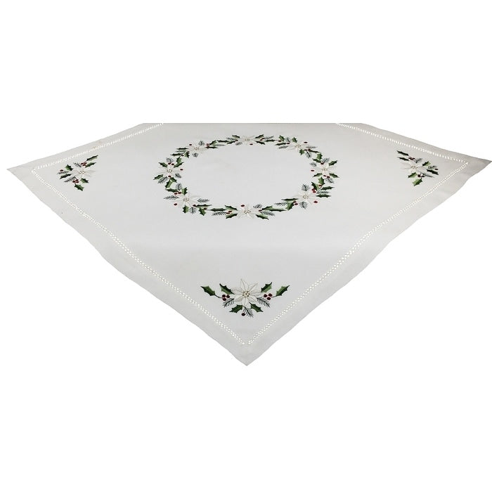 Country Poinsettia Embroidered Hemstitch Table Topper 34 By 34 Inchwhite