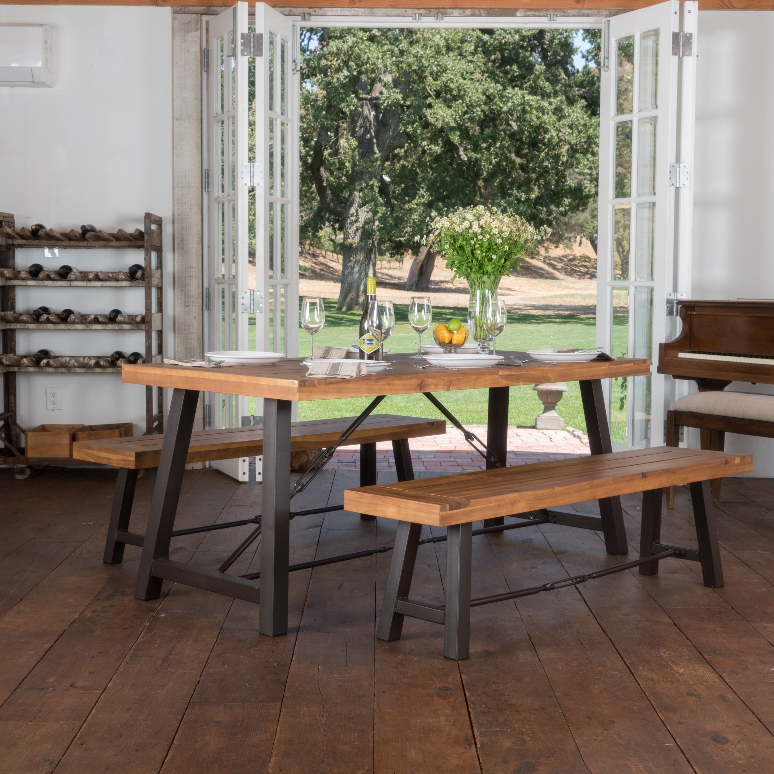 Countryside Inn 3 Piece Acacia Wood Picnic Dining Set By Christopher Knight Home