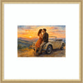 Couple Kissing In Classic Car Sunset By Natalie Bruns Wood Framed Wall Art Print