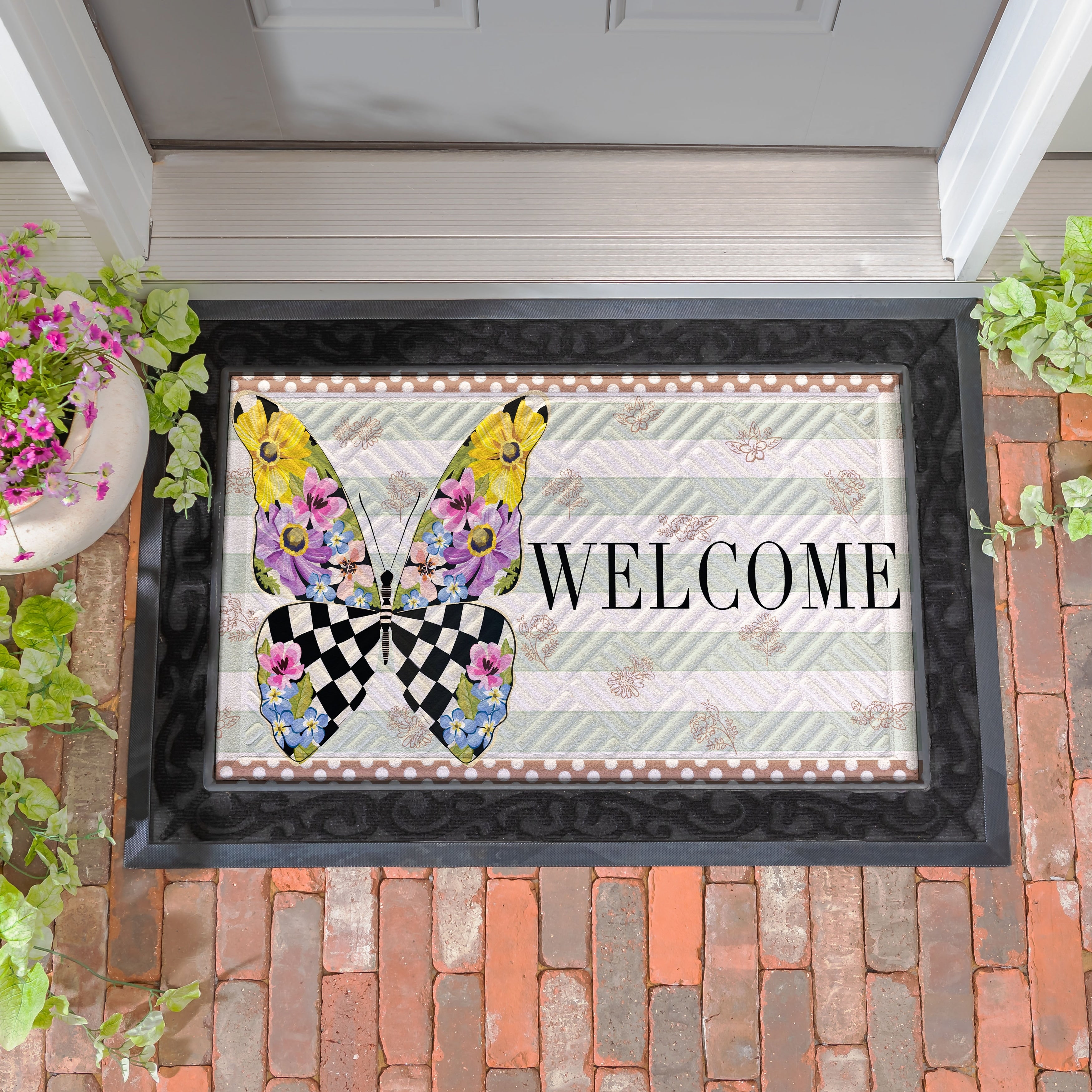 Courtly Check Butterfly Embossed Door Mat 30 X 18