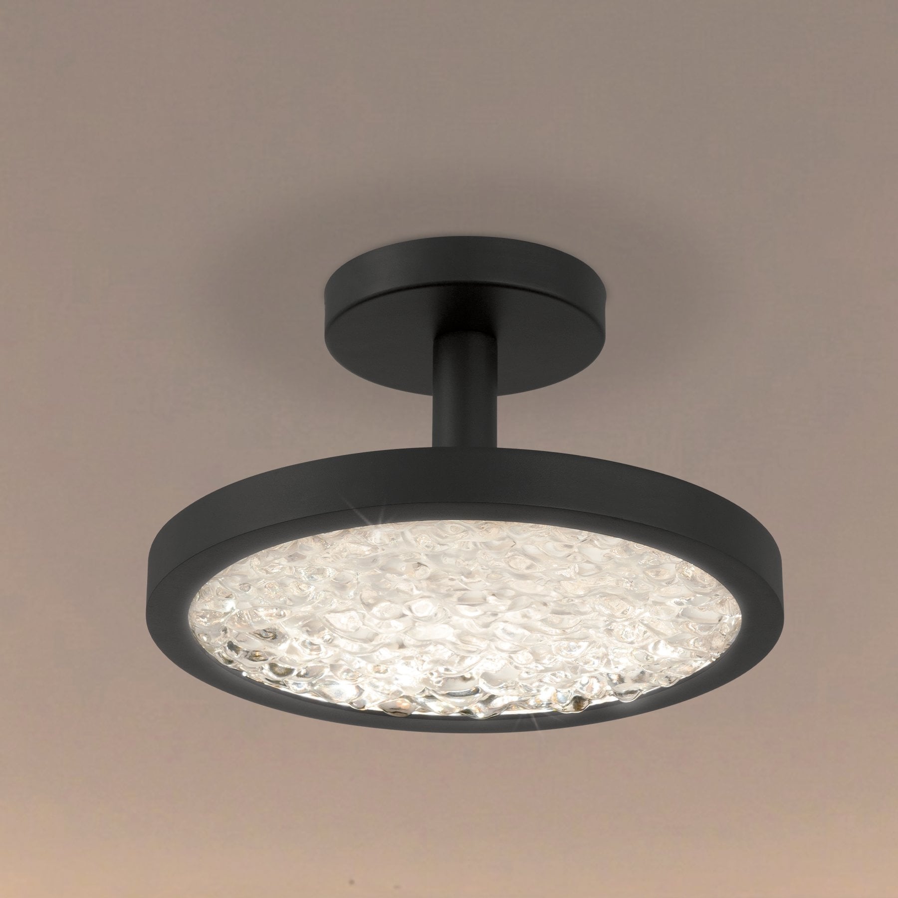 Courtney 12 Inch Textured Black 5Cct Led Convertible Pendant With Clear Water Glass