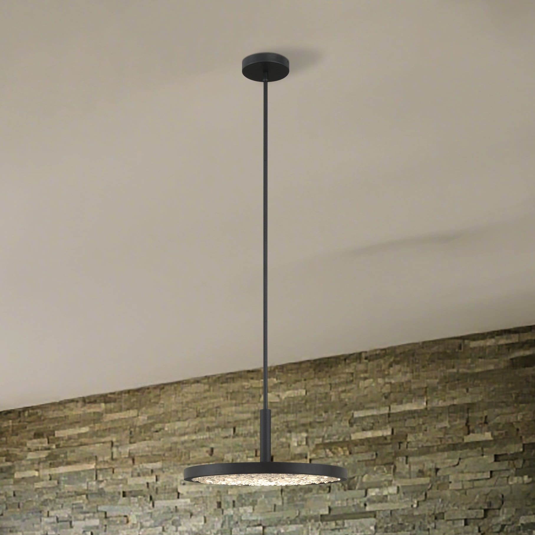 Courtney 18 Inch Textured Black 5Cct Led Convertible Pendant With Clear Water Glass