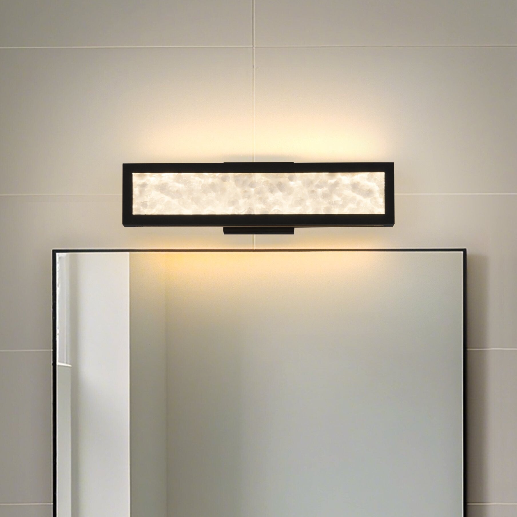 Courtney 18 Inch Textured Black 5Cct Led Vanity Light With Clear Water Glass