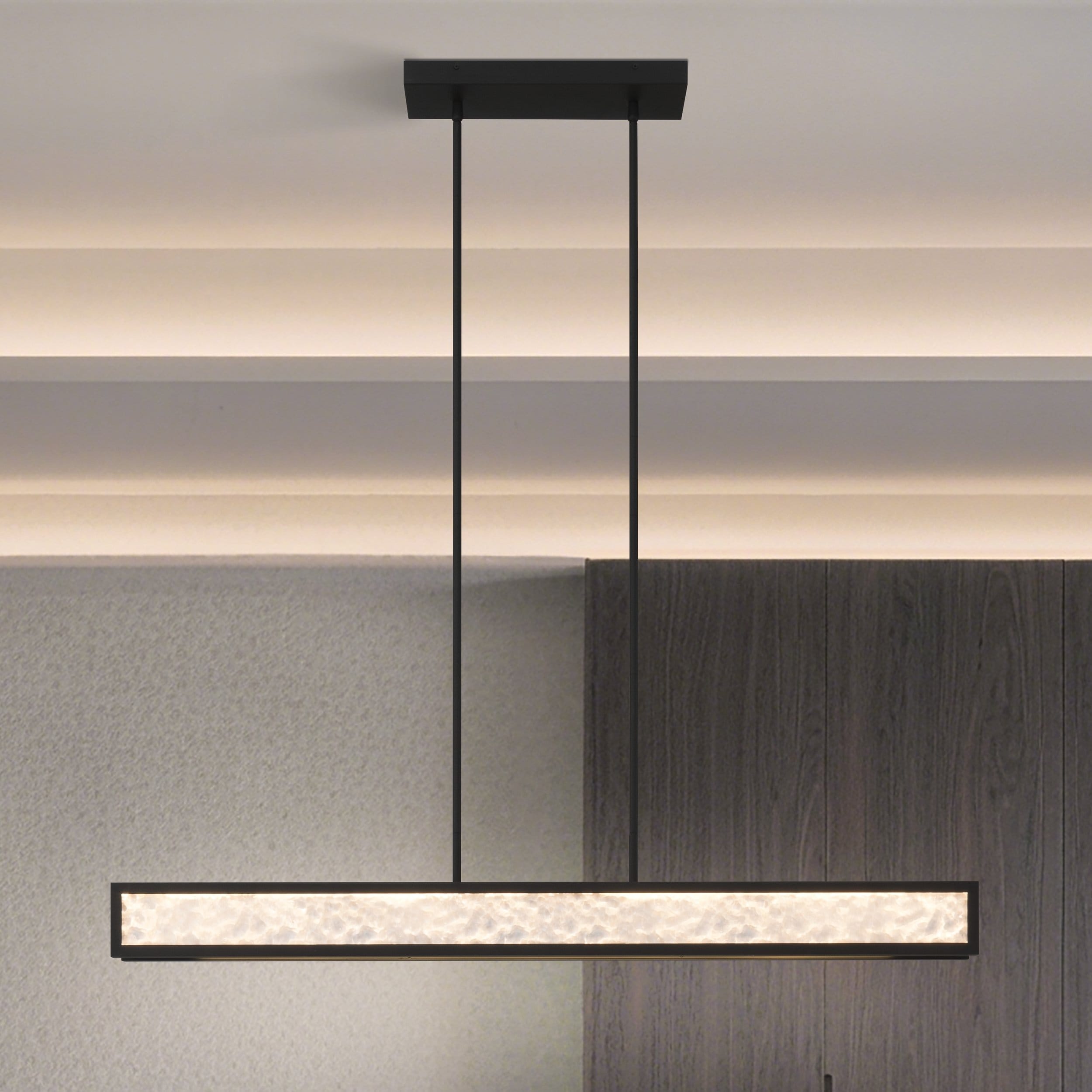 Courtney 48 Inch Textured Black 5Cct Led Linear Chandelier With Clear Water Glass L 48 X W 3.5 X H 4 X M H 60.75