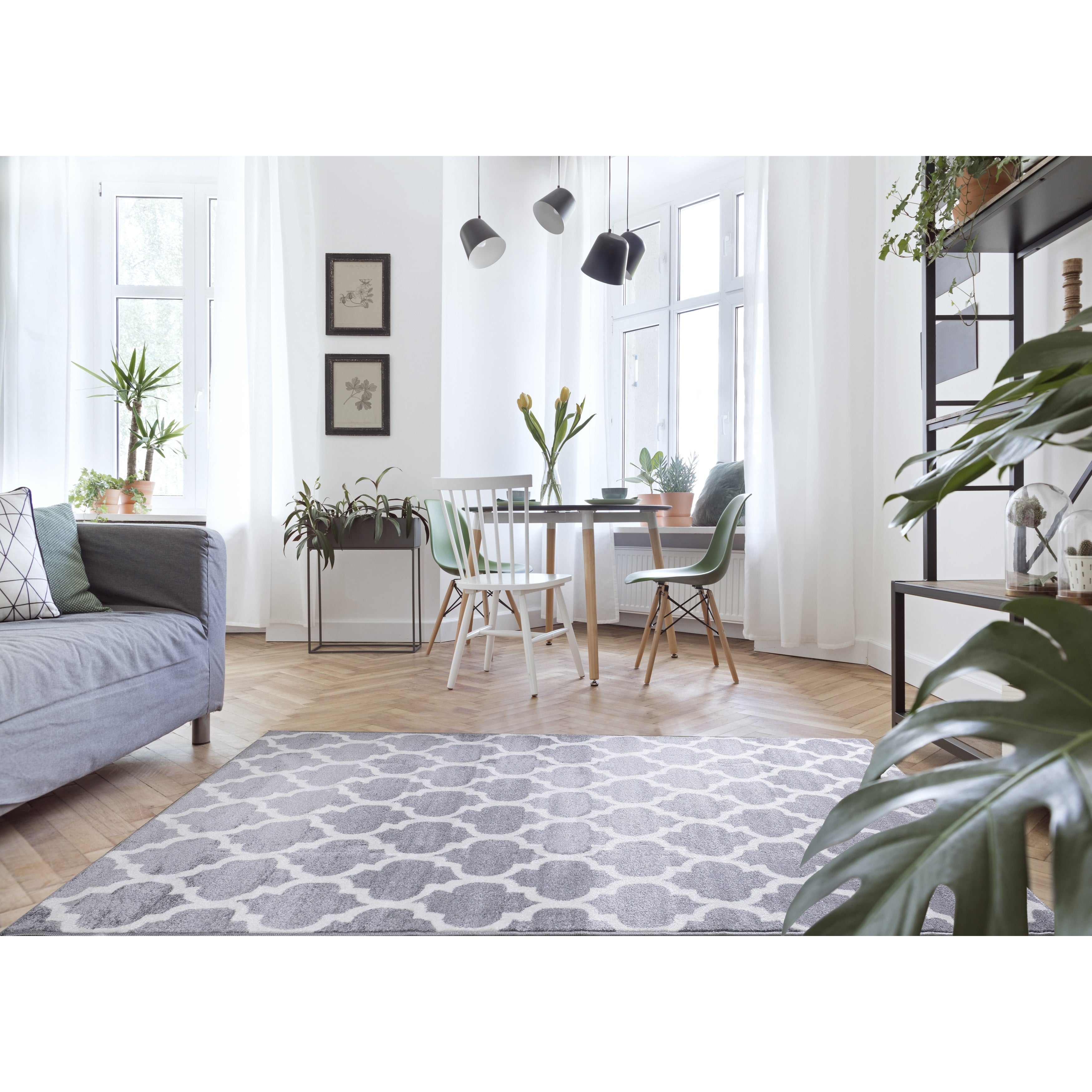 Siecle Grey Cream Ogee Pattern Rug