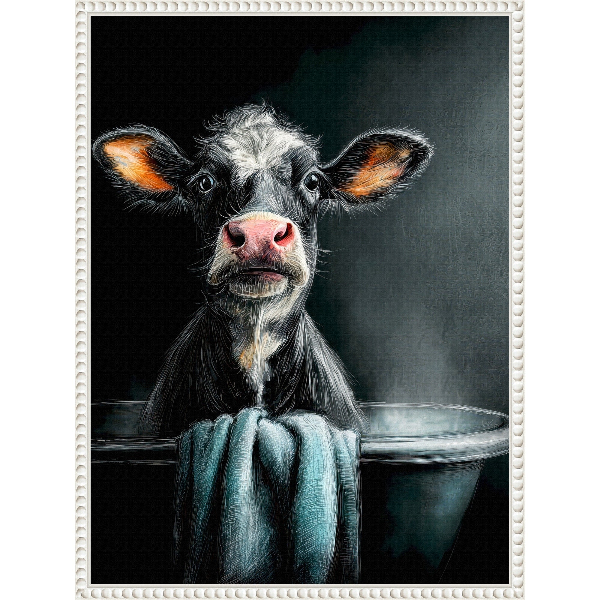 Cow In Bathtube 3 By Justyna Jaszke Framed Canvas Wall Art