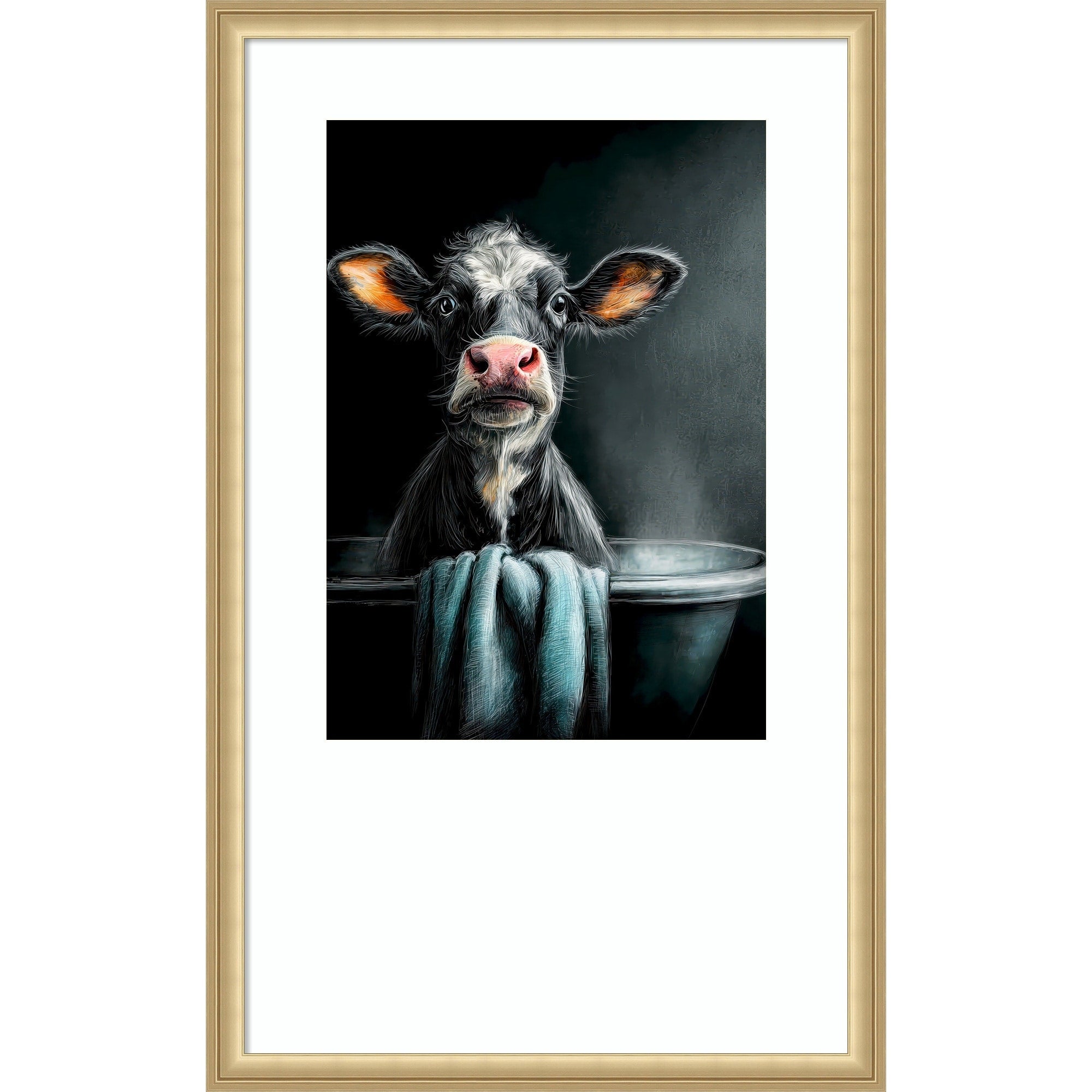 Cow In Bathtube 3 By Justyna Jaszke Wood Framed Wall Art Print