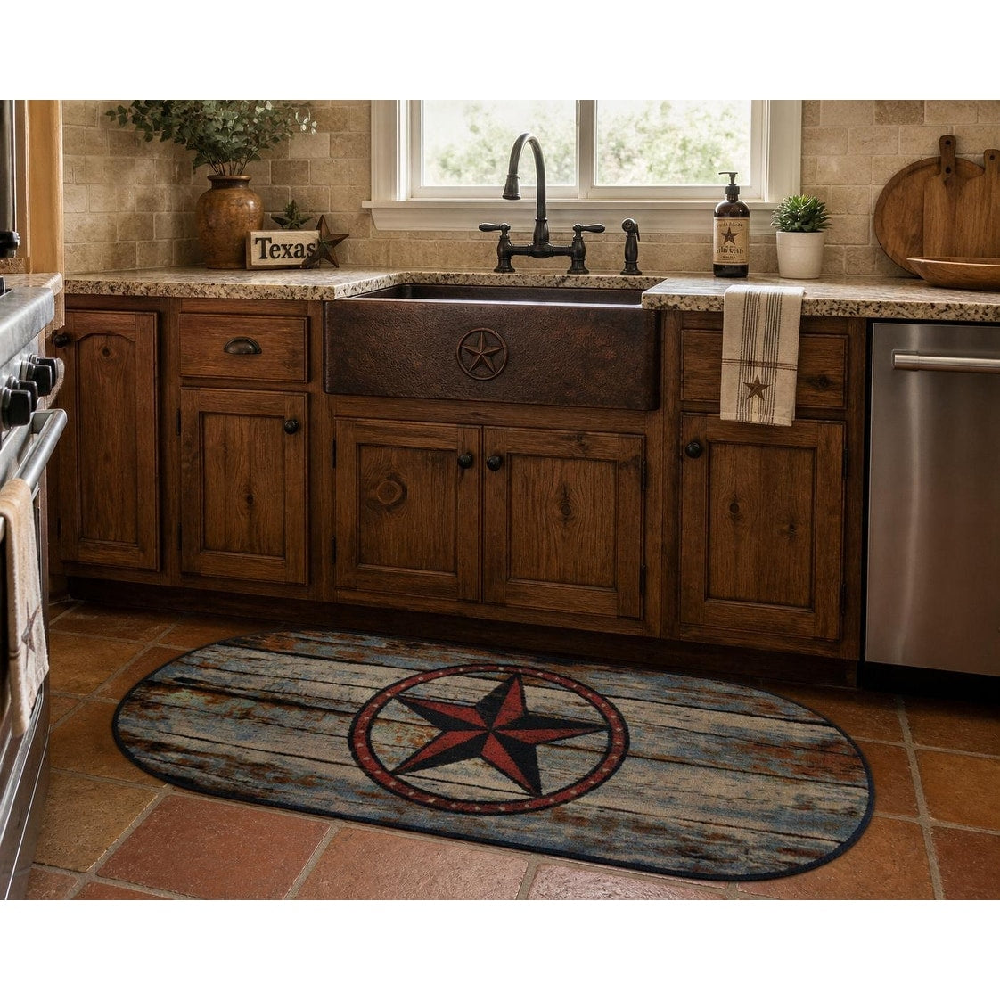 Cozy Cabin Barn Star Rubber Back Accent Rug 20 X44 Oval