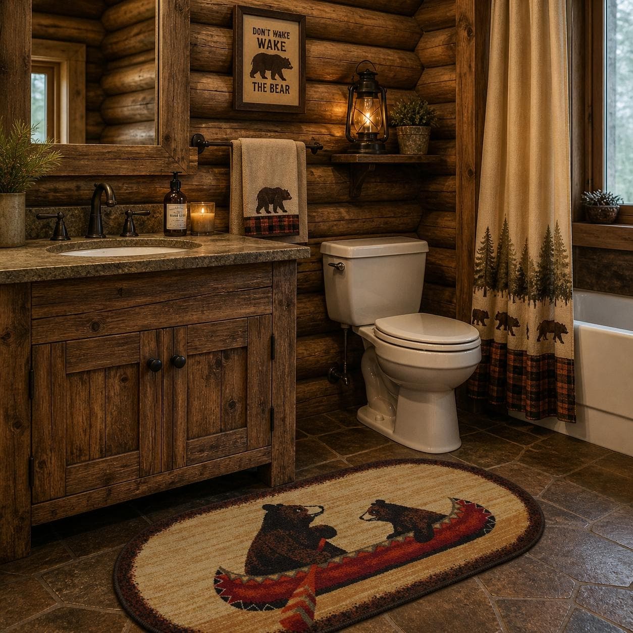 Cozy Cabin Bear Canoe Accent Rug 20 X44 Oval 18 X 38